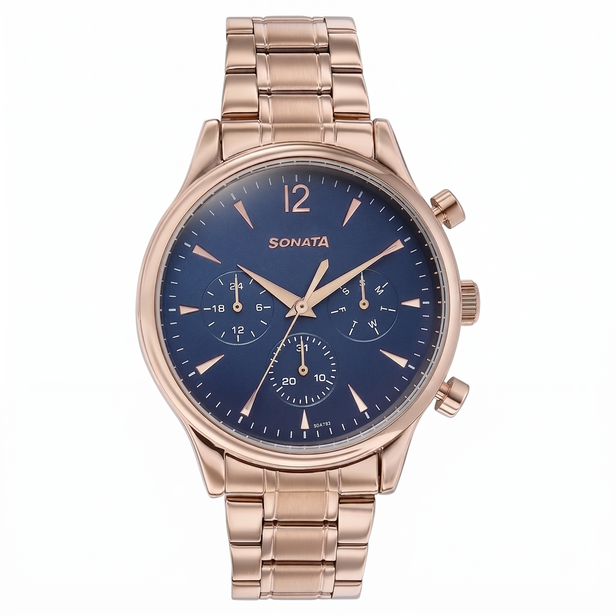 Sonata 77146WM01 | Sonata Wedding Edit Quartz Multifunction Blue Dial Stainless Steel Strap Watch For Men