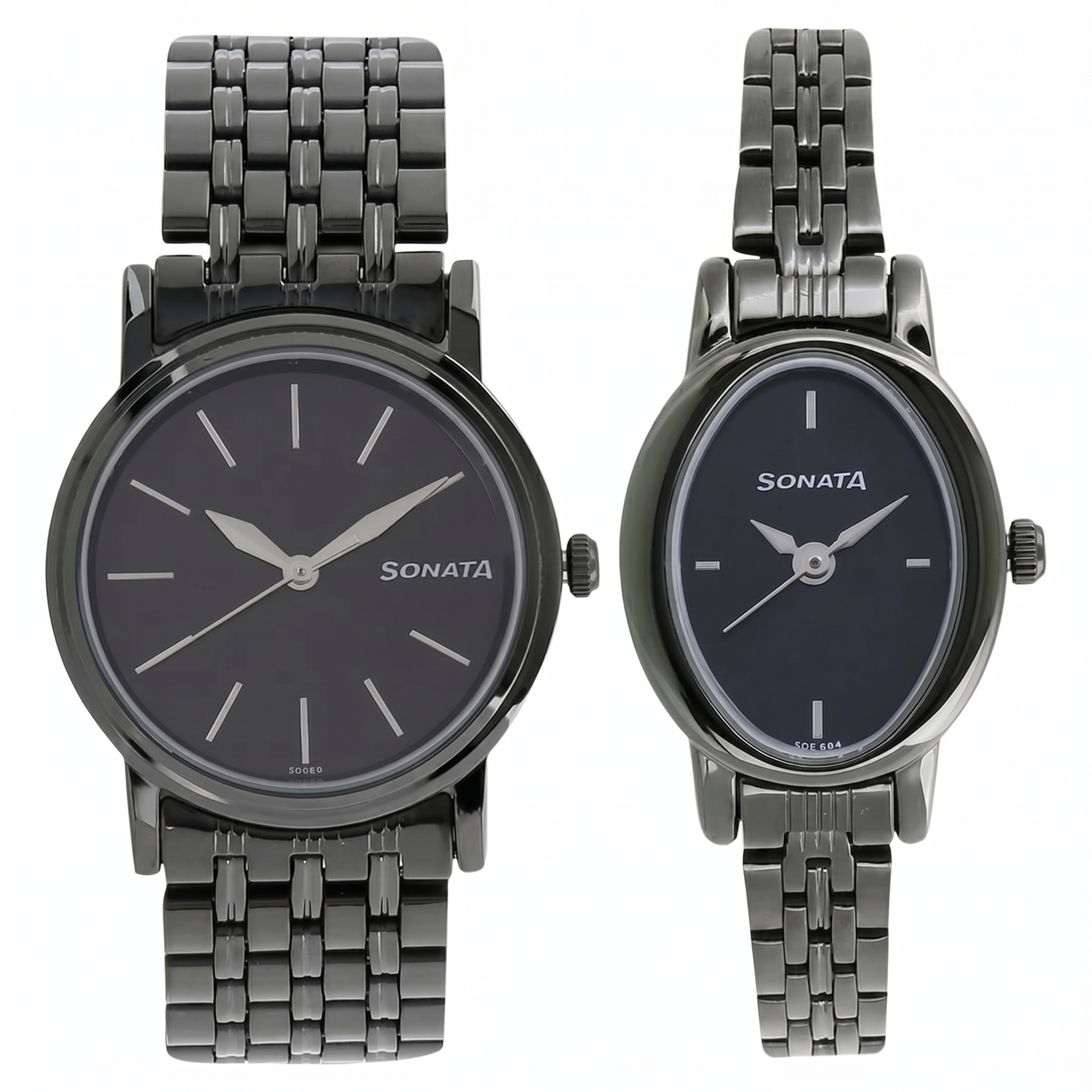 Sonata Pair 11418100NM01 | Sonata Quartz Analog Black Dial Metal Strap Watch for Couple