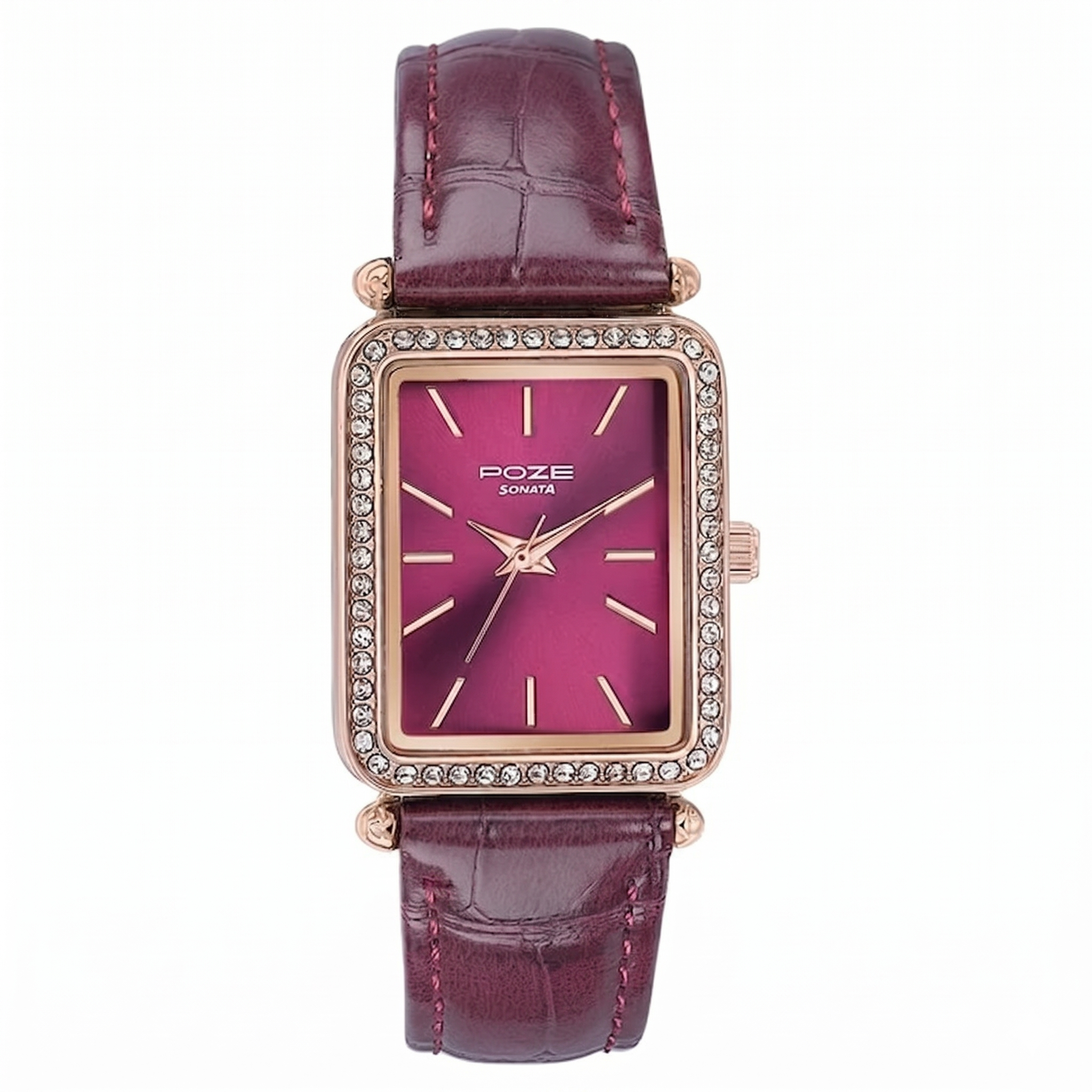 Sonata SP80098WL02 | Sonata Poze Quartz Analog Purple Dial Leather Strap Watch For Women