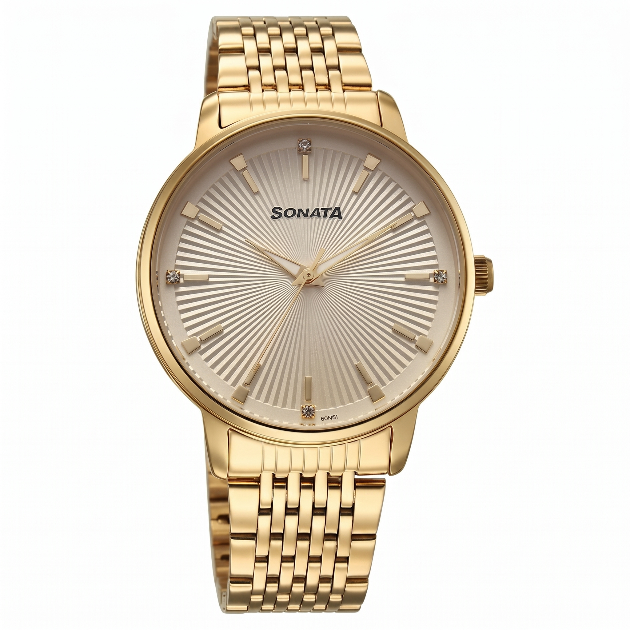Sonata 77156YM01 | Sonata Eternia Quartz Analog Golden Dial Metal Strap Watch For Men