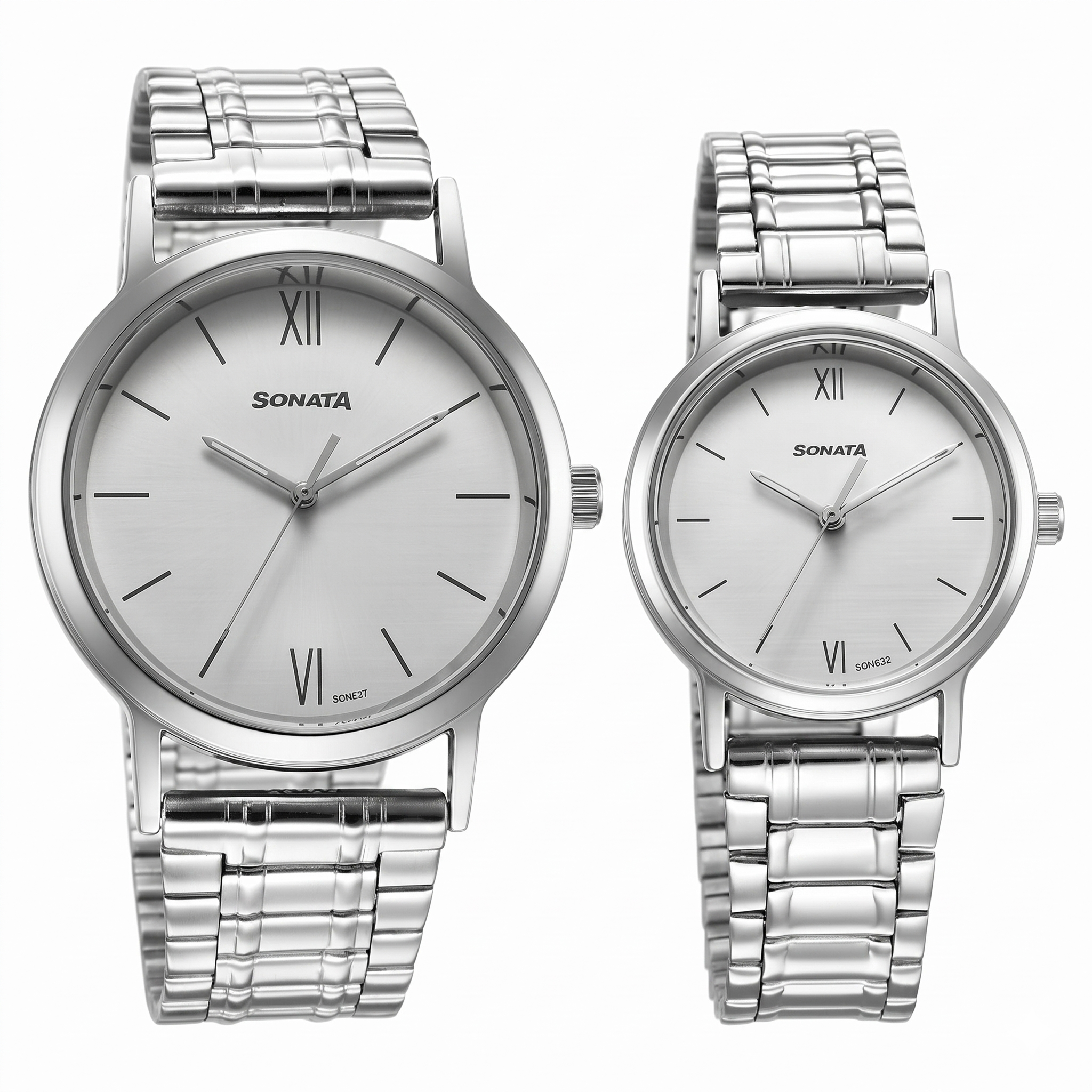 Sonata Pair NS7712787046SM01P | Sonata Pairs Quartz Analog White Dial Stainless Steel Strap Watch for Couple