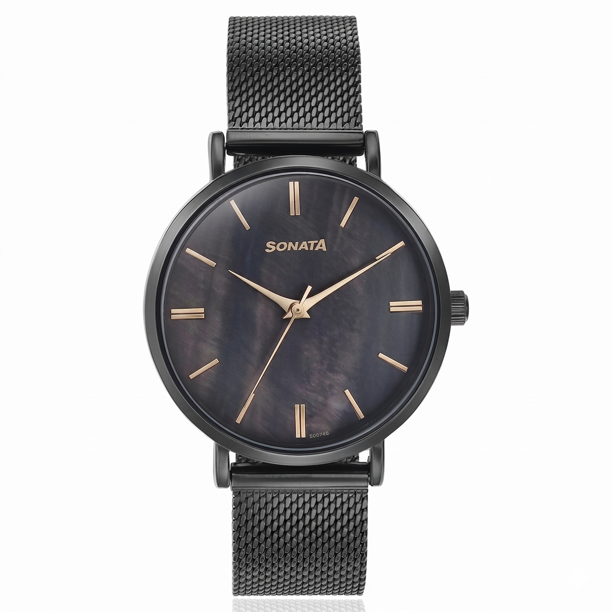 Sonata 8706NM01 | Sonata Quartz Analog Black Dial Black Stainless Steel Strap Watch For Women
