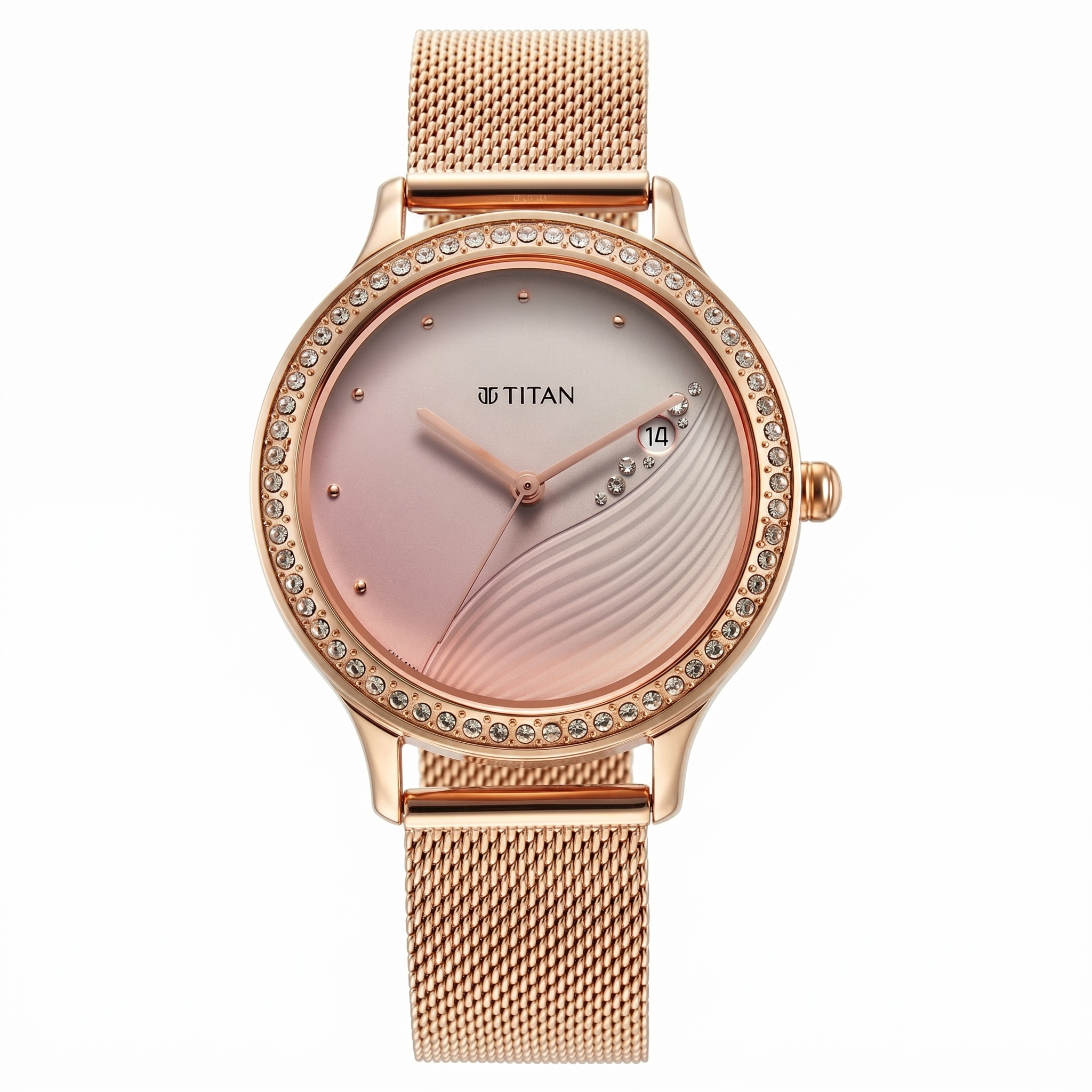 Titan 2634WM05 | Titan Purple Glam It Up Pink Dial Analog with Date Stainless Steel Strap Watch for Women