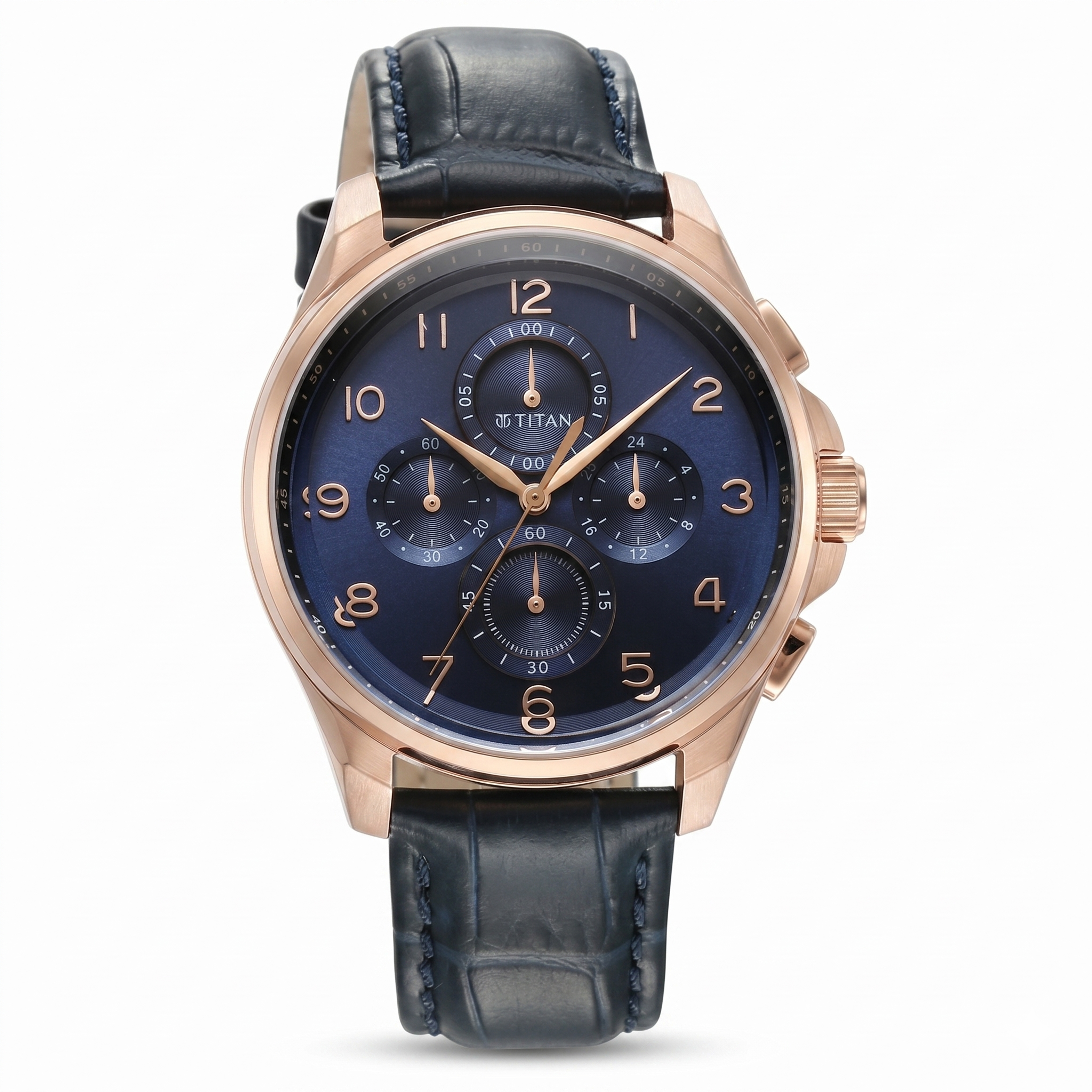 Titan 90169WL01 | Titan Classic Chrono Blue Dial Leather Watch for Men