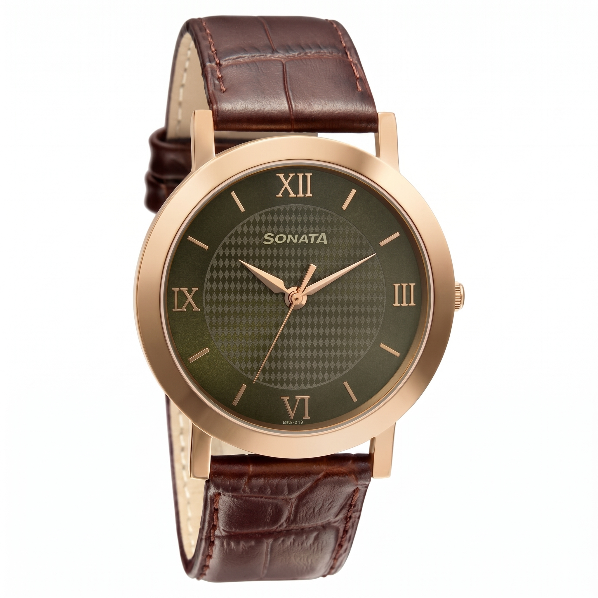 Sonata NR77108WL01W | Sonata Quartz Analog Green Dial Leather Strap Watch for Men
