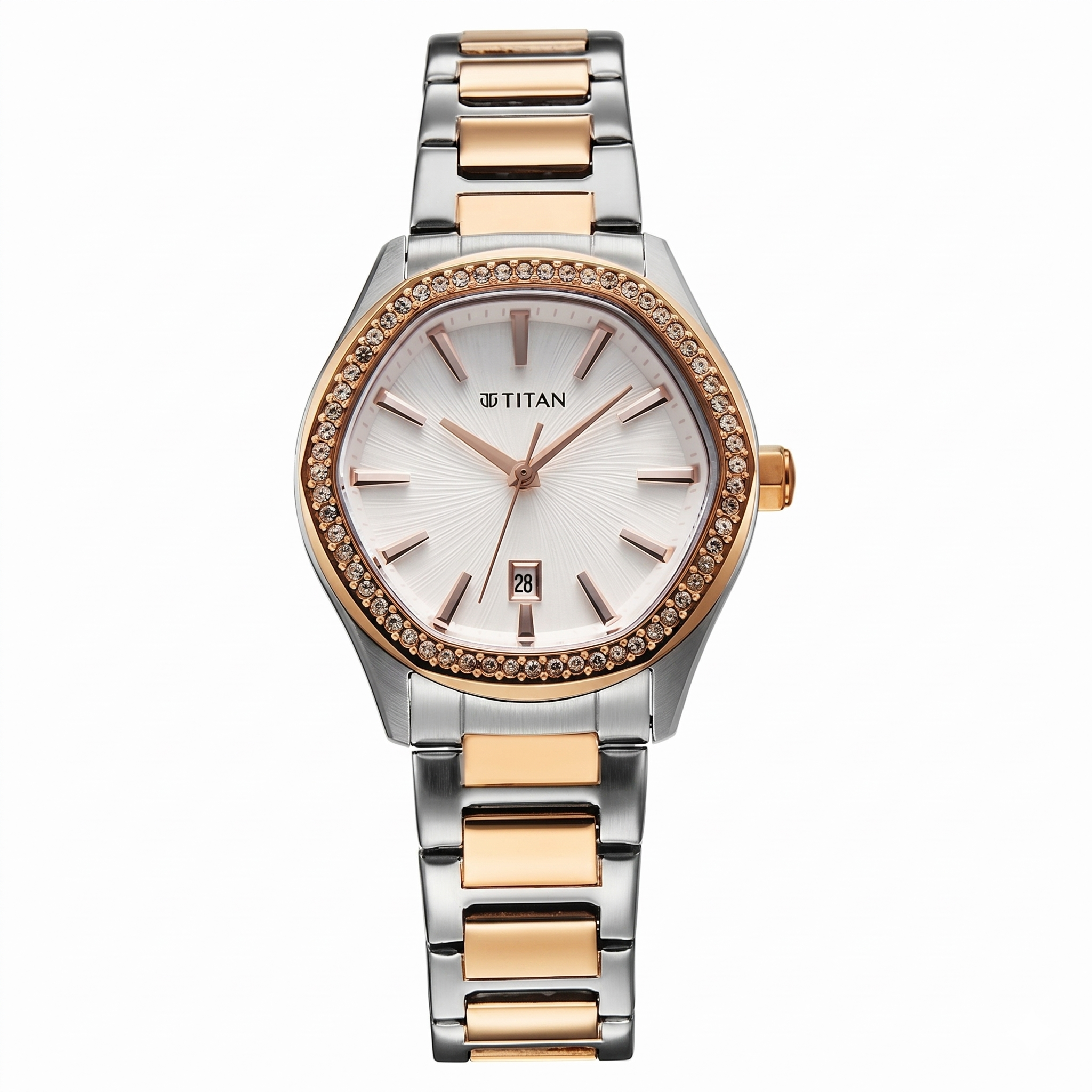 Titan 95326KM01 | Titan Glamour Quartz Analog with Date Silver Dial Two Toned Stainless Steel Strap Watch For Women