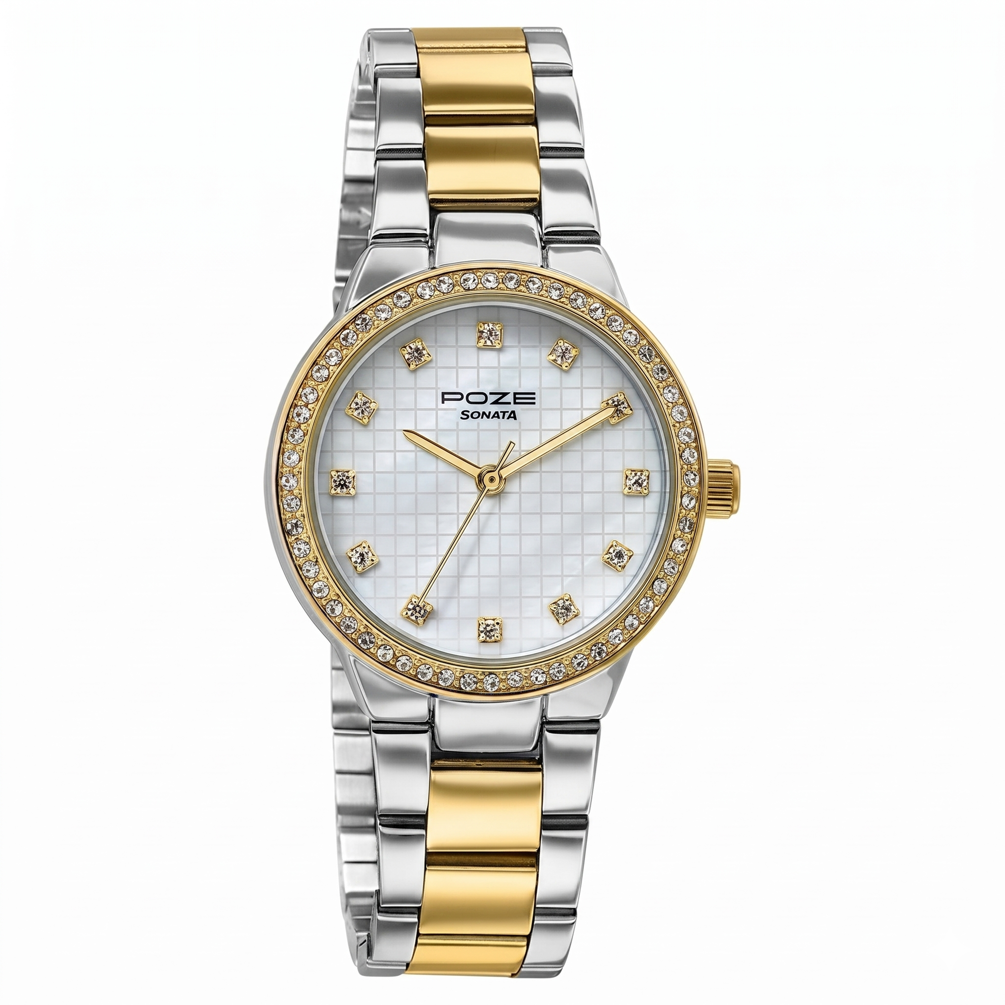 Sonata SP80120BM01 | Sonata Poze Quartz Analog White Dial Two Toned Colour Stainless Steel Strap Watch For Women
