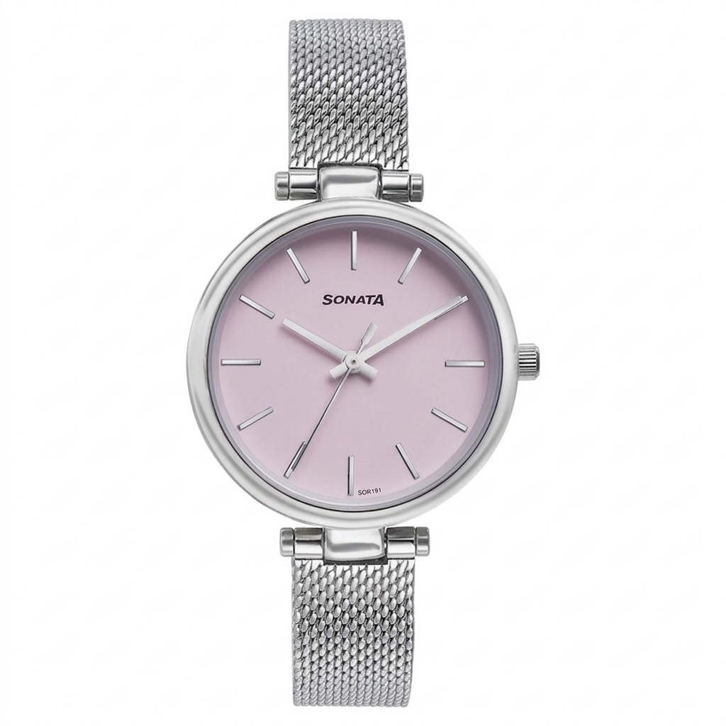 Sonata 87078SM01 | Sonata Wedding Quartz Analog Purple Dial Stainless Steel Strap Watch For Women