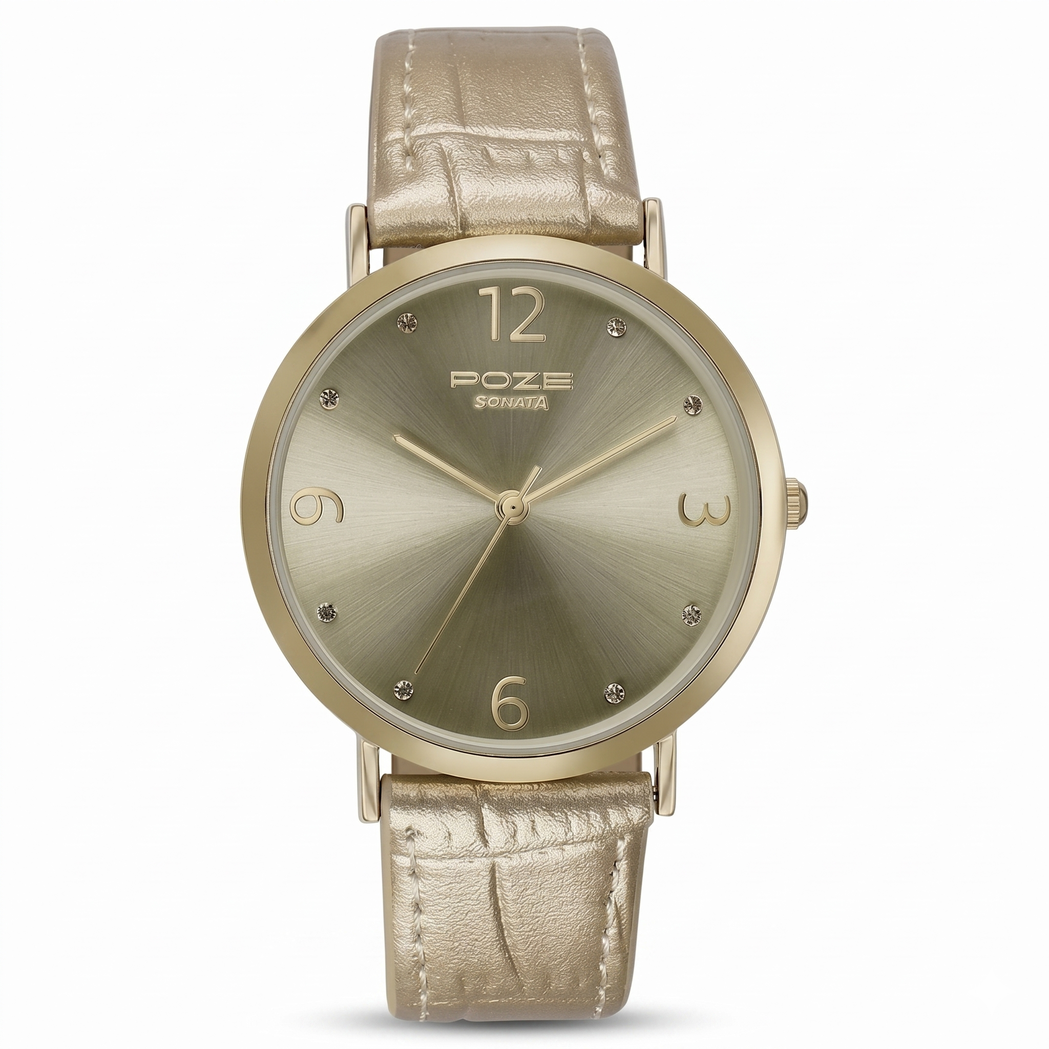 Sonata SP80063YL01W | Sonata Poze Quartz Analog Golden Dial Leather Strap Watch for Women