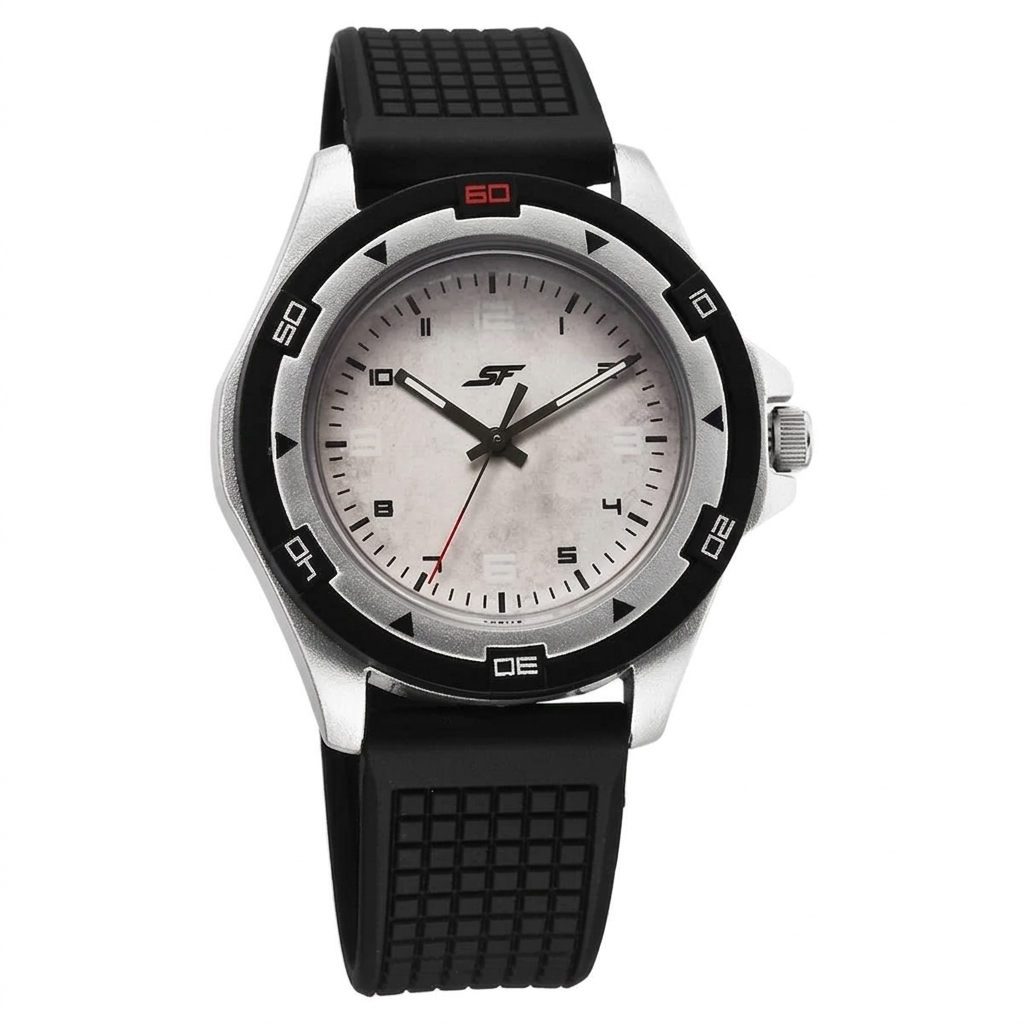 Sonata 7930PP30W | SF Sporty Analogs Quartz Analog Multicoloured Dial Black Plastic Strap Watch For Men