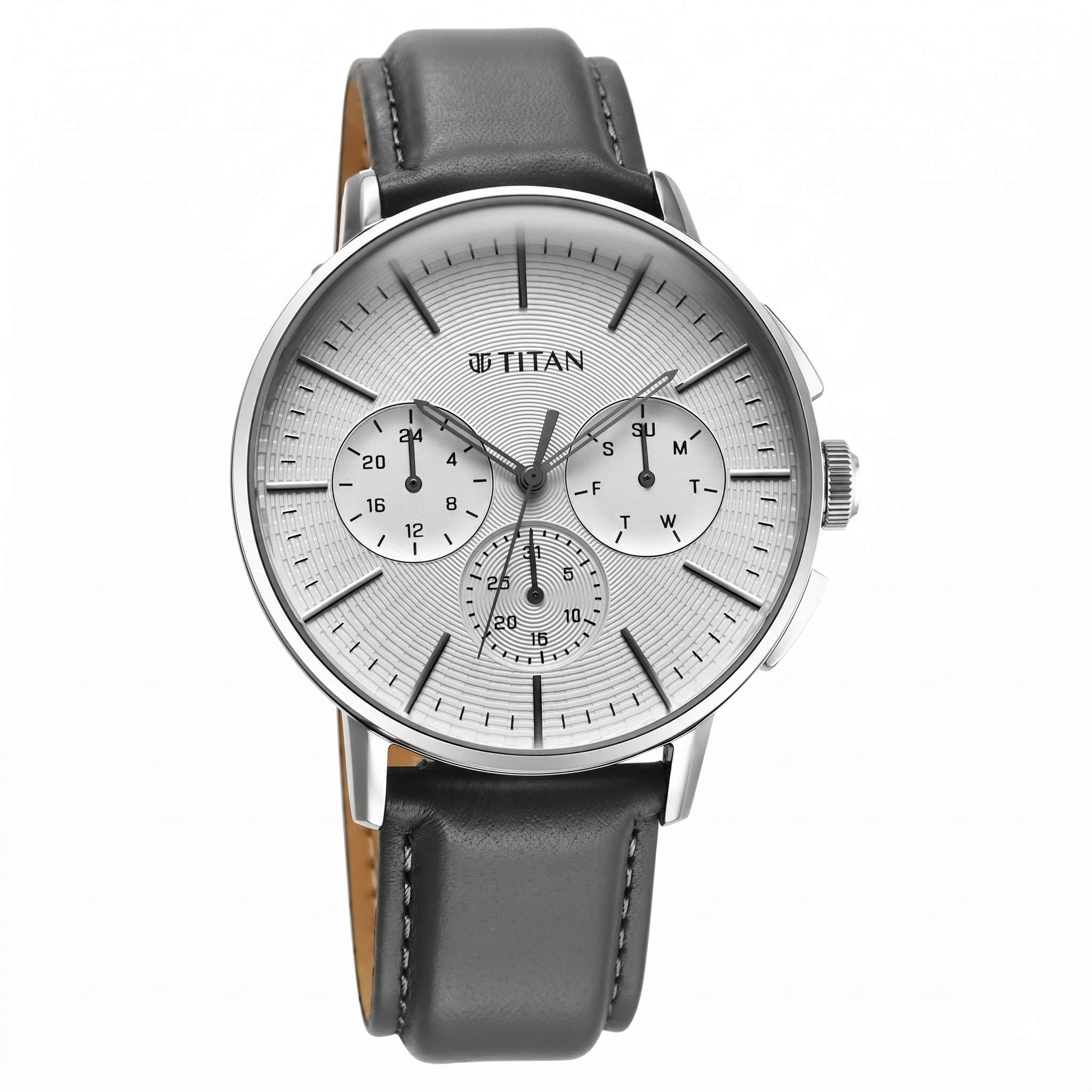 Titan 90200SL01 | Titan Light leathers Multifunction Silver Dial Leather Strap Watch For Men