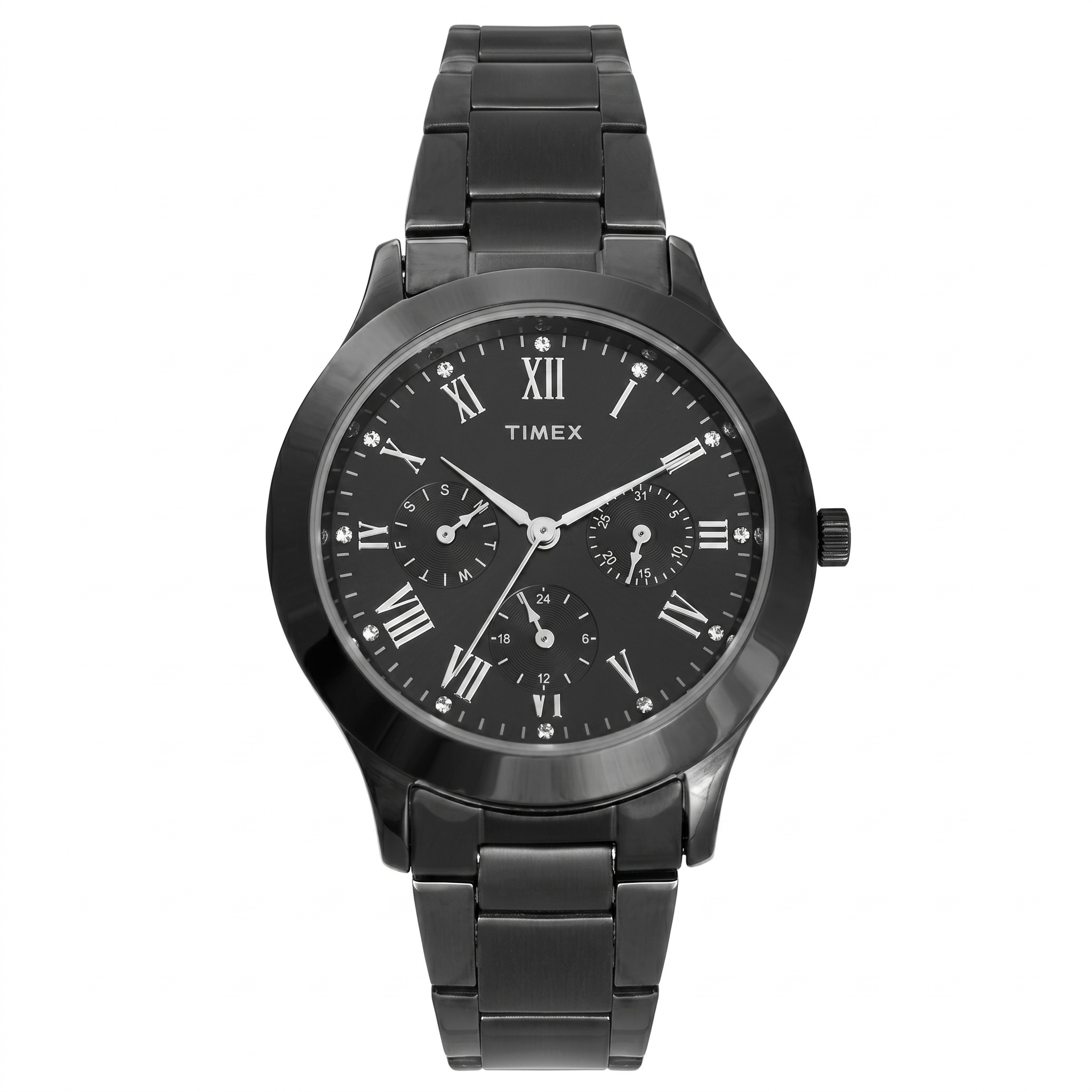 Timex TW000Q809 | Timex Fashion Women's Black Dial Round Case Multifunction Function Watch.