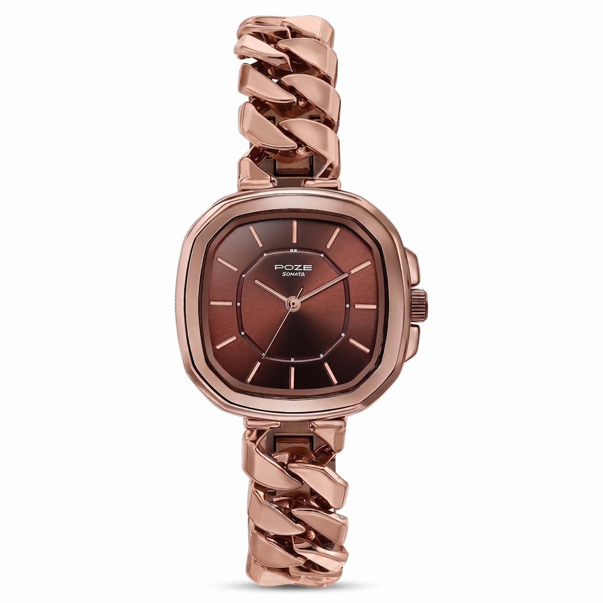 Sonata SP80096KM01W | Sonata Poze Quartz Analog Brown Dial Metal Strap Watch For Women