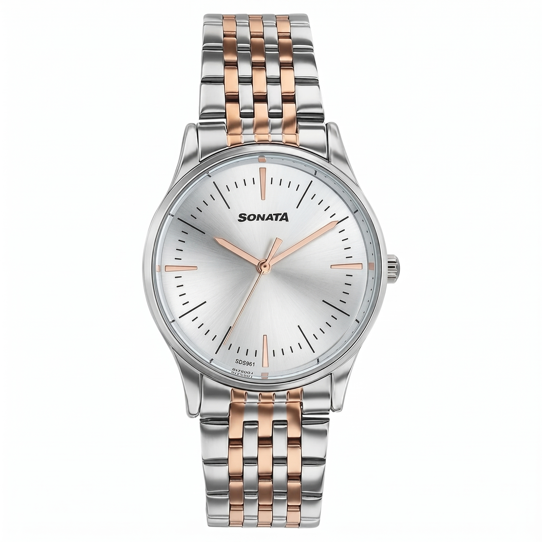 Sonata 87103KM01 | Sonata Verve Quartz Analog Silver Dial Two Toned Metal Strap Watch For Women