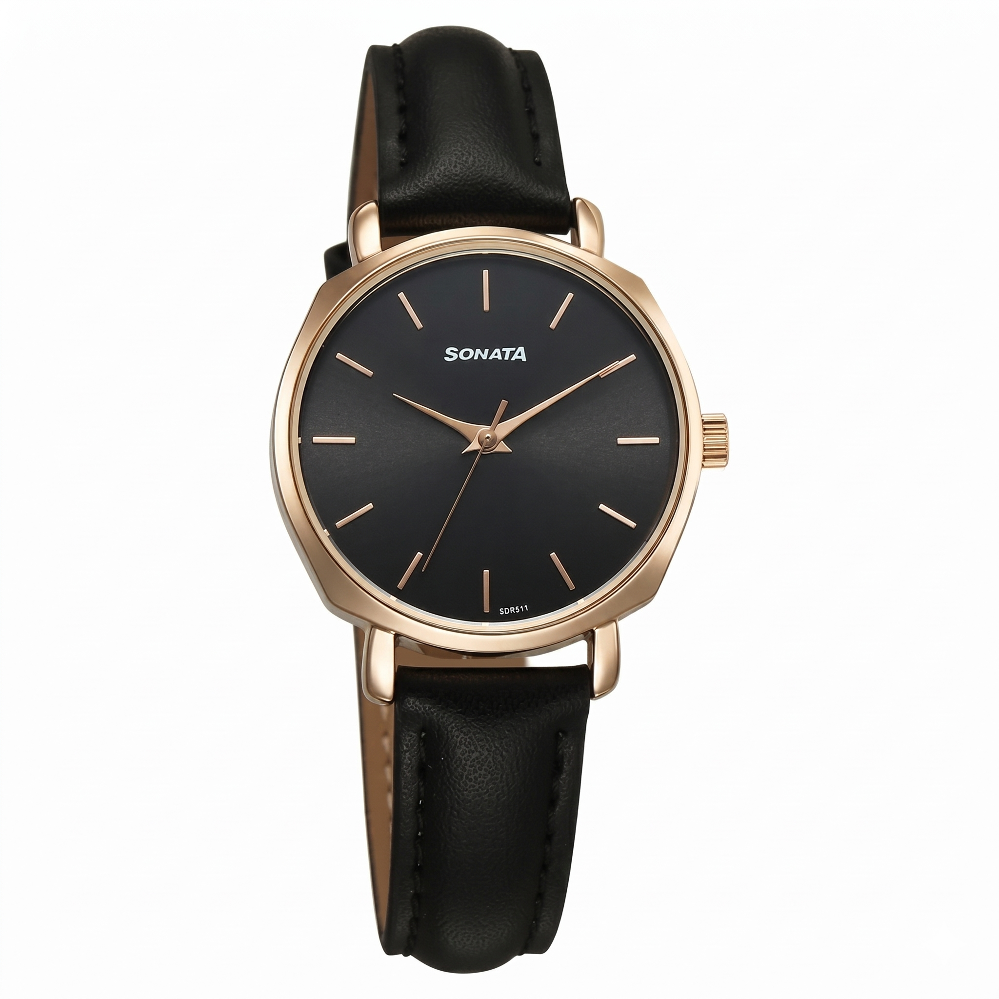 Sonata 87087WL01 | Sonata Eternia Quartz Analog Black Dial Leather Strap Watch For Women