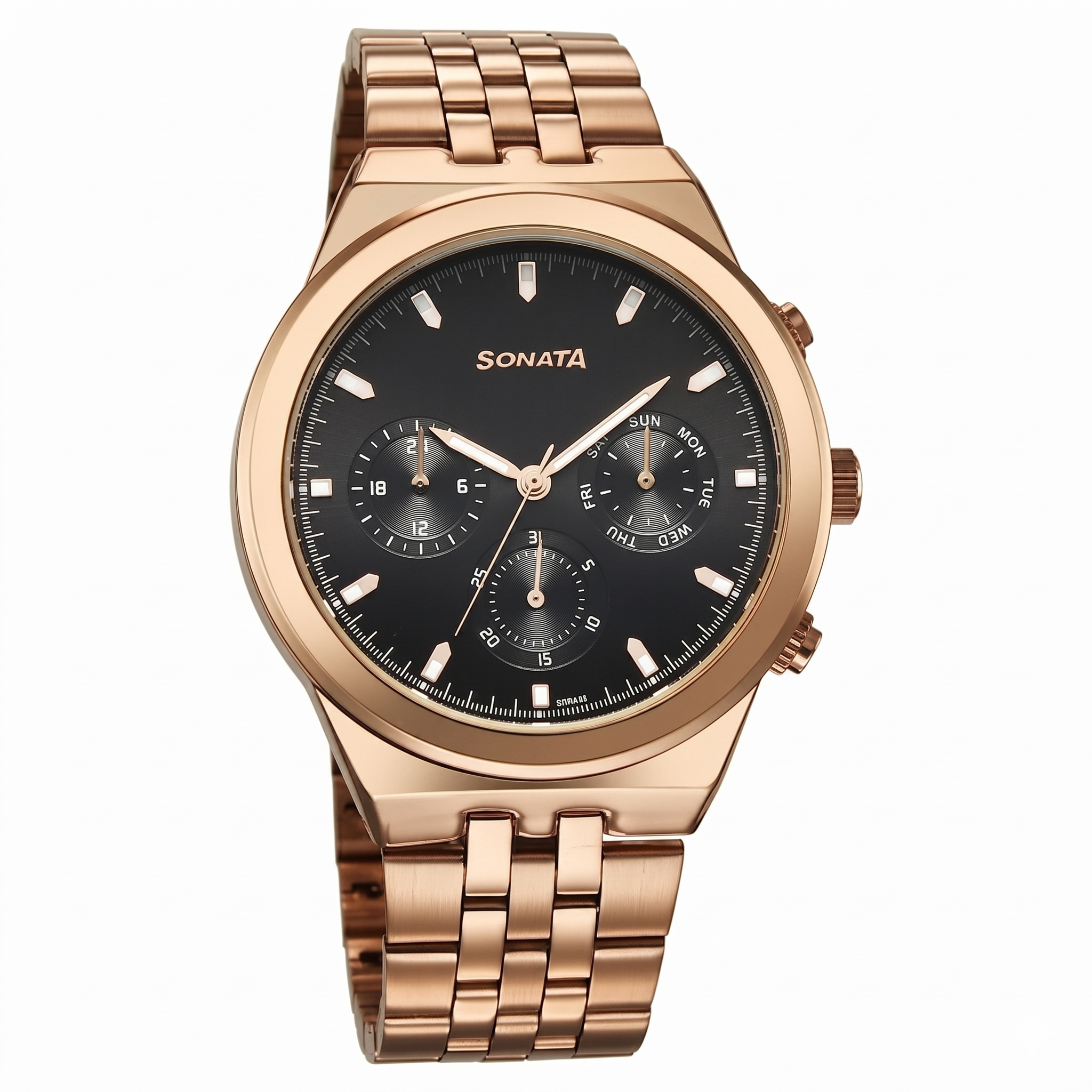 Sonata 77173WM01 | Sonata Eternia Quartz Multifunction Black Dial Metal Strap Watch For Men