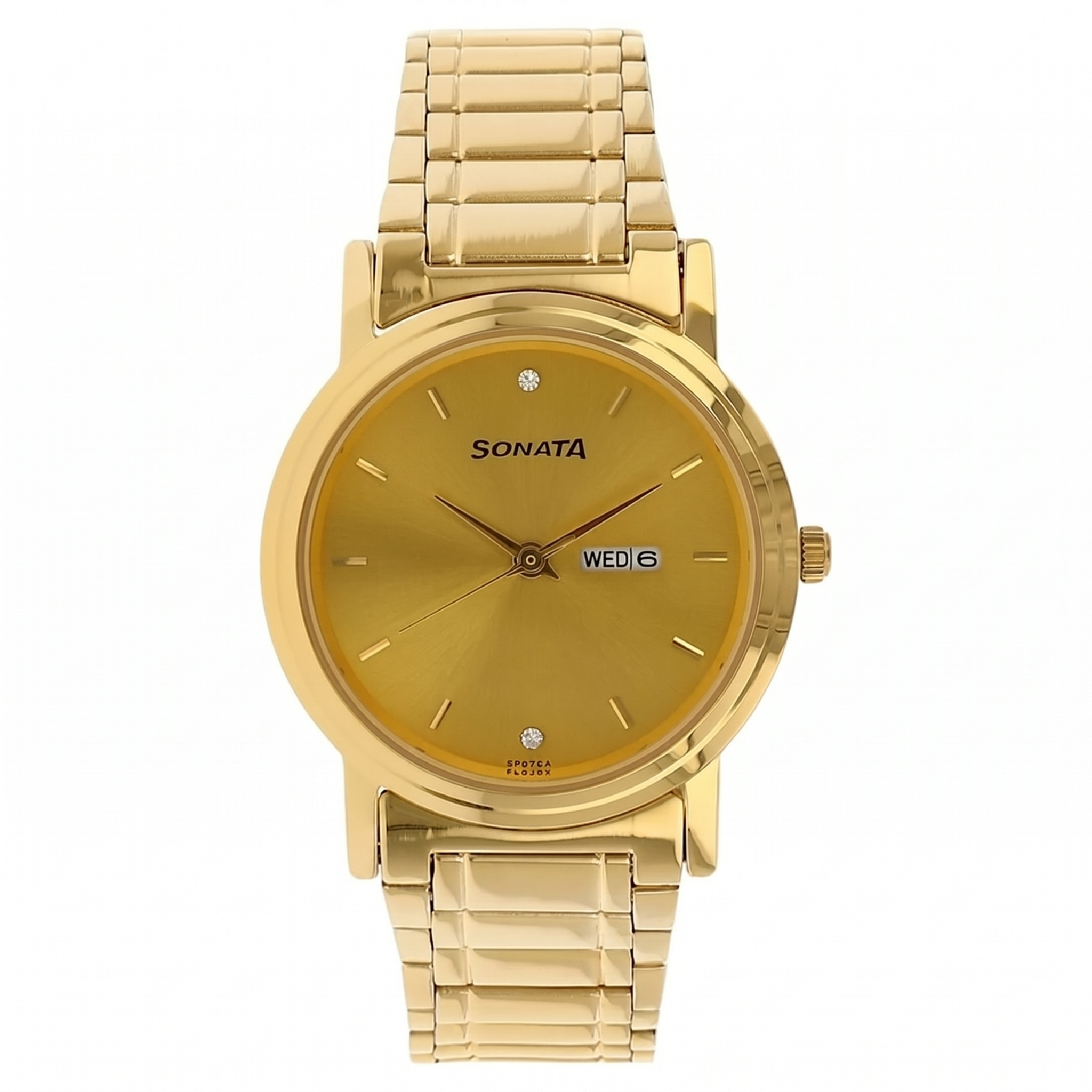 Sonata 1141NM | Sonata Quartz Analog with Day and Date Champagne Dial Stainless Steel Strap Watch for Men