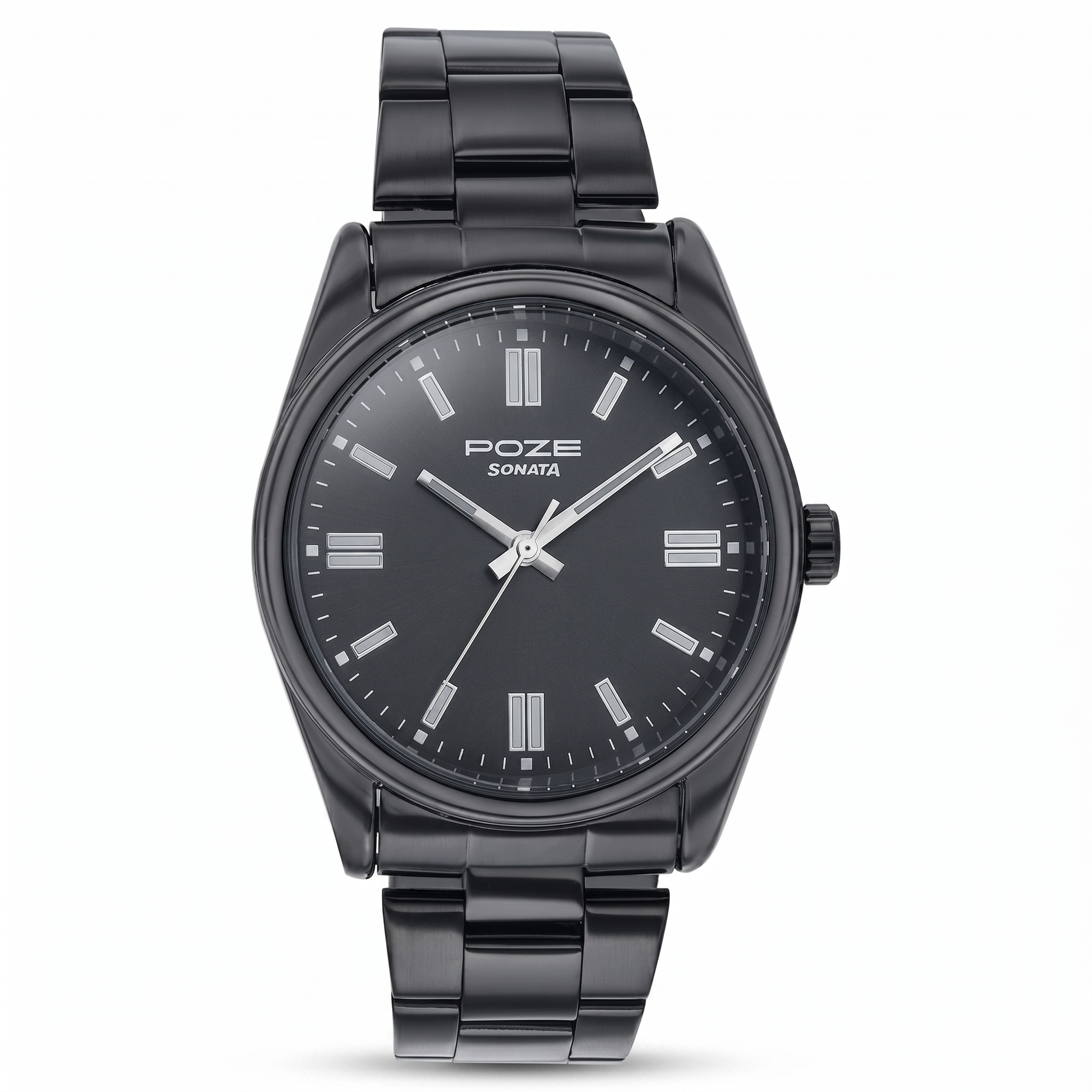 Sonata SP700033NM01W | Sonata Poze Quartz Analog Black Dial Black Metal Strap Watch For Men