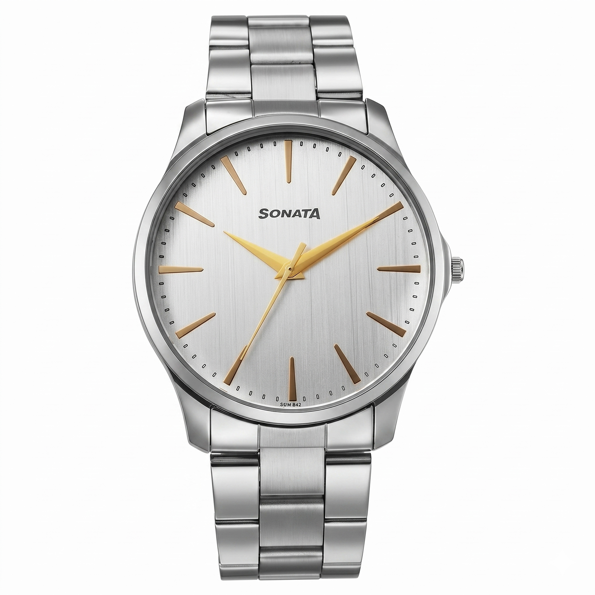 Sonata 77163SM02 | Sonata Traditional Essentials Quartz Analog Silver Dial Silver Metal Strap Watch For Men