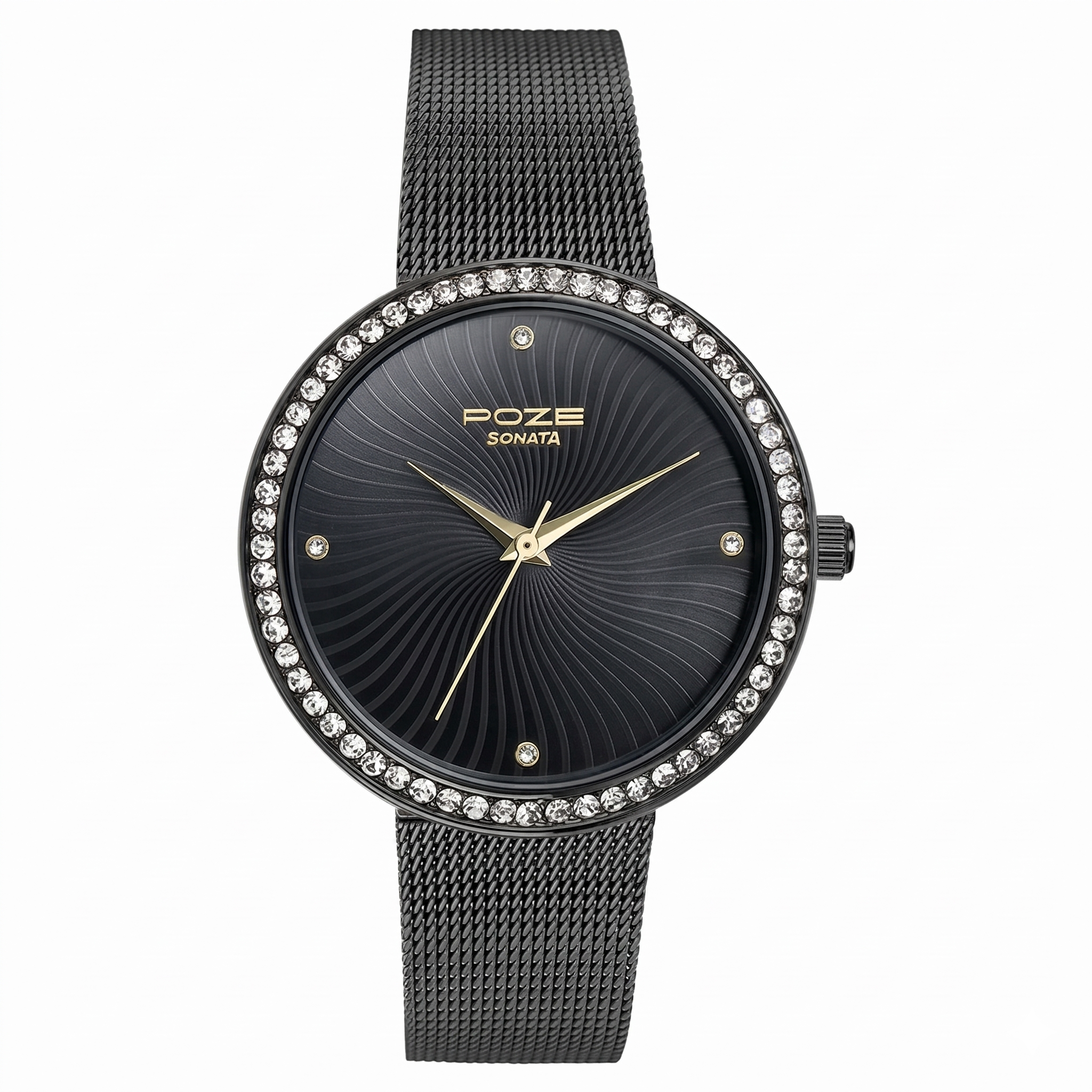 Sonata SP80067NM01W | Sonata Poze Quartz Analog Black Dial Mesh Strap Watch for Women