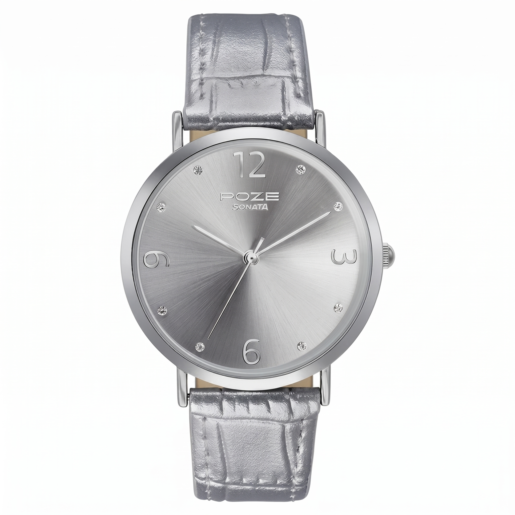 Sonata SP80063SL01W | Sonata Poze Quartz Analog Silver Dial Leather Strap Watch for Women
