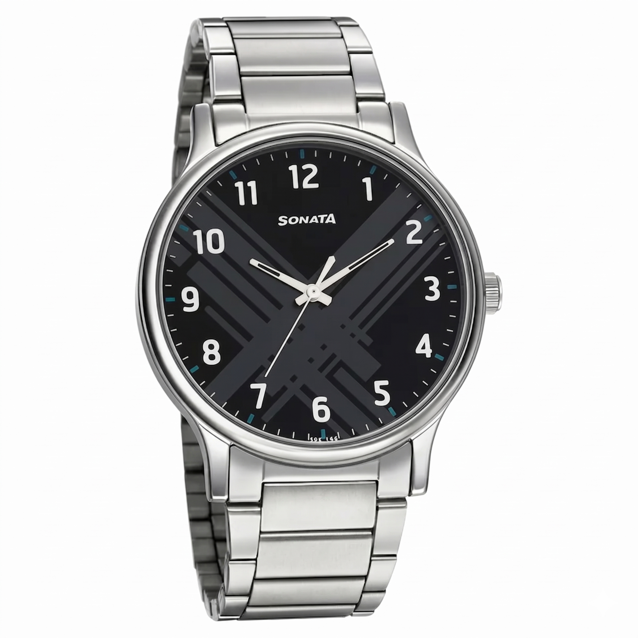 Sonata 77105SM02W | Sonata Smart Plaid Quartz Analog Black Dial Stainless Steel Strap Watch for Men
