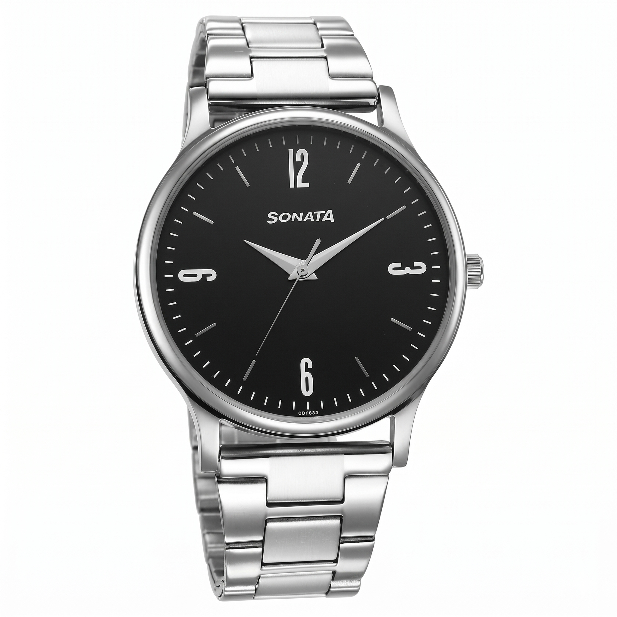 Sonata NS77105SM9W | Sonata Aspire Quartz Analog Black Dial Stainless Steel Strap Watch for Men
