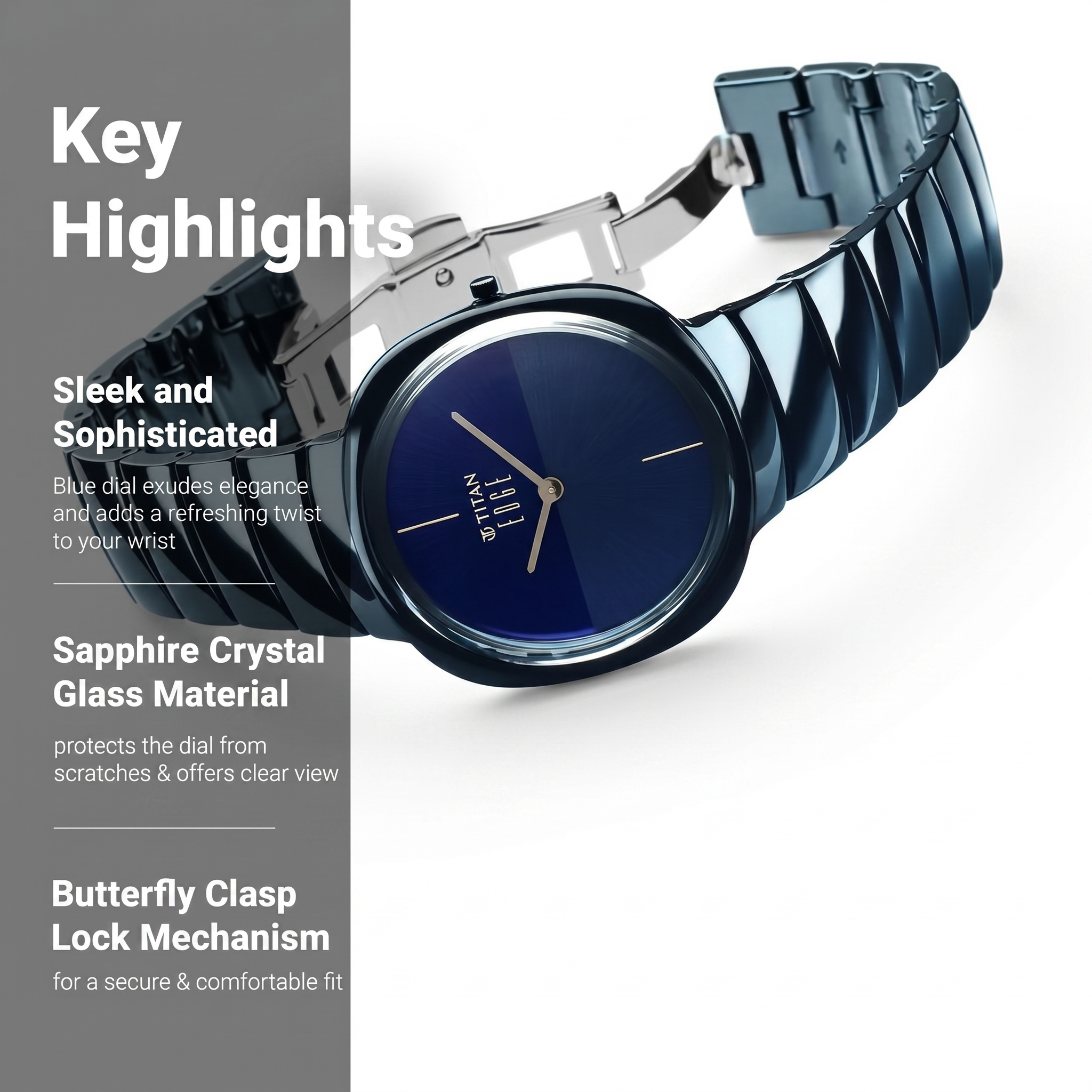 Titan 1841QC04 | Titan Edge Squircle Quartz in Atlantic Blue with Glossy Ceramic Unisex Watch
