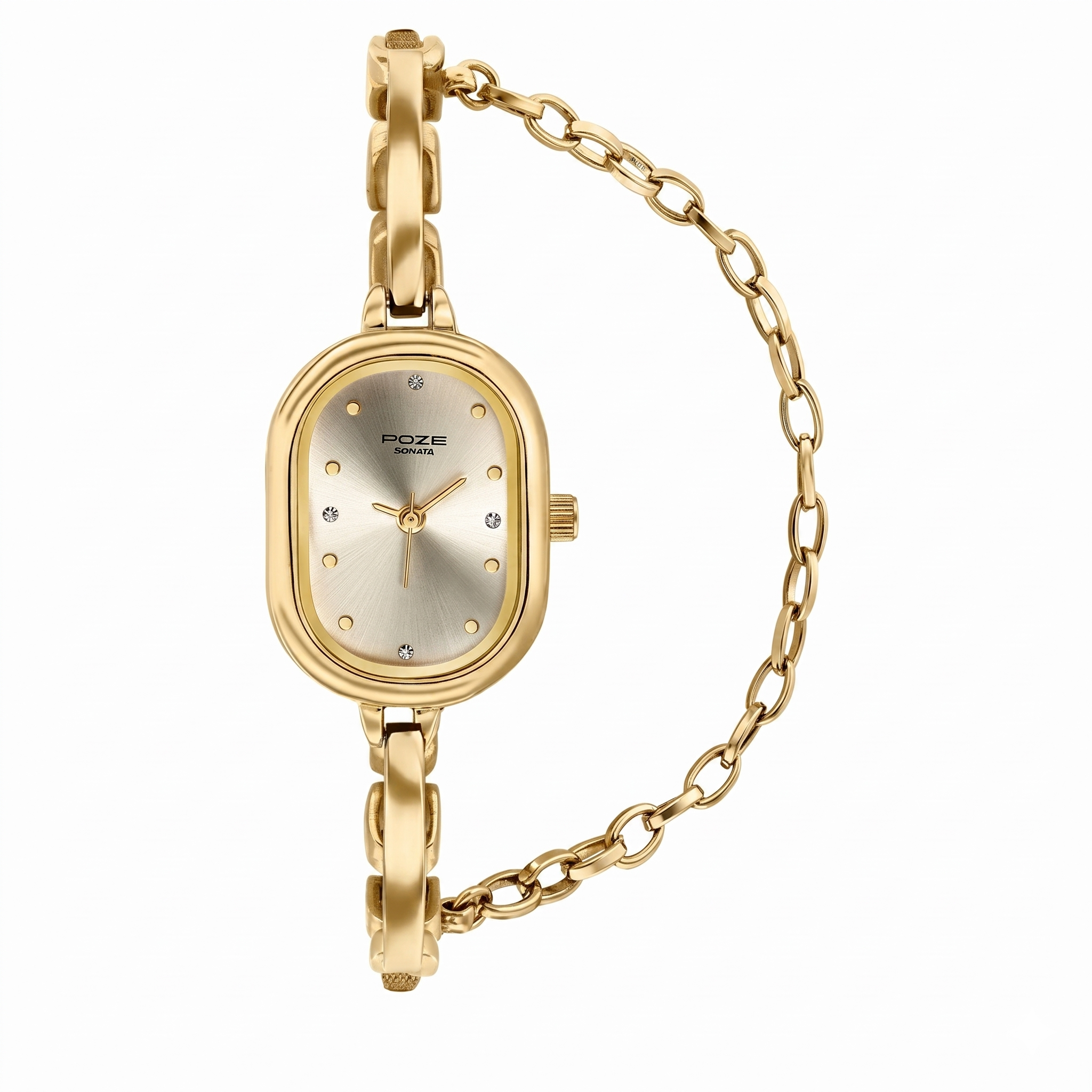Sonata SP80176YM01 | Poze By Sonata Quartz Analog Light Golden Dial Golden Metal Strap Watch For Women