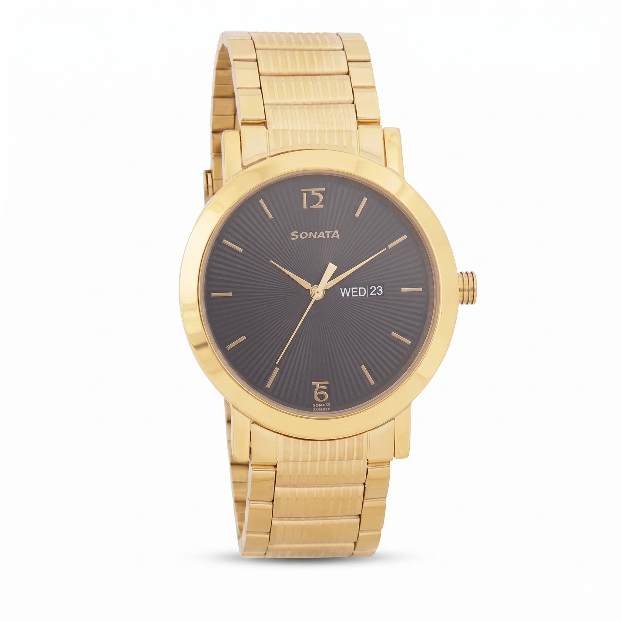 Sonata NR77108YM04 | Sonata Quartz Analog with Day and Date Black Dial Stainless Steel Strap Watch for Men