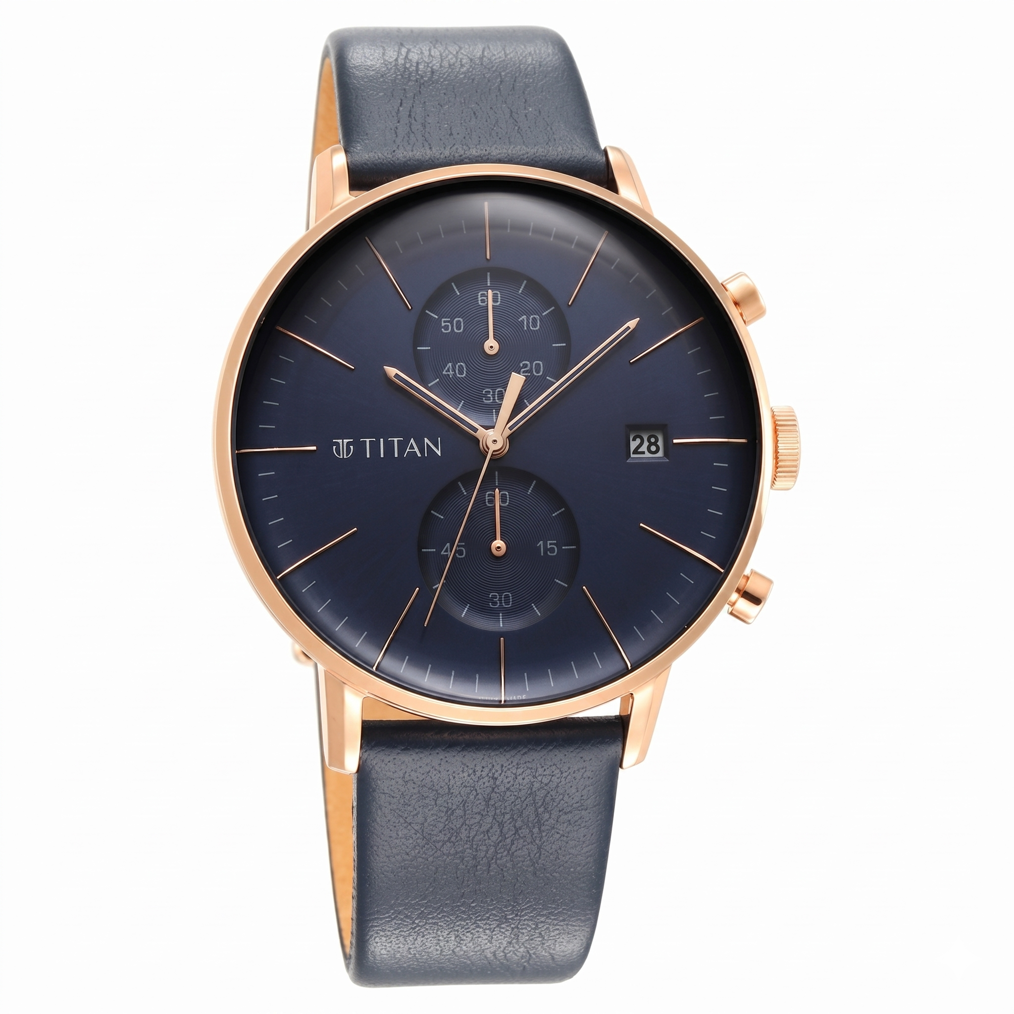 Titan 90146WL01 | Titan Infinity Display Blue Dial Chronograph Leather Strap watch for Men