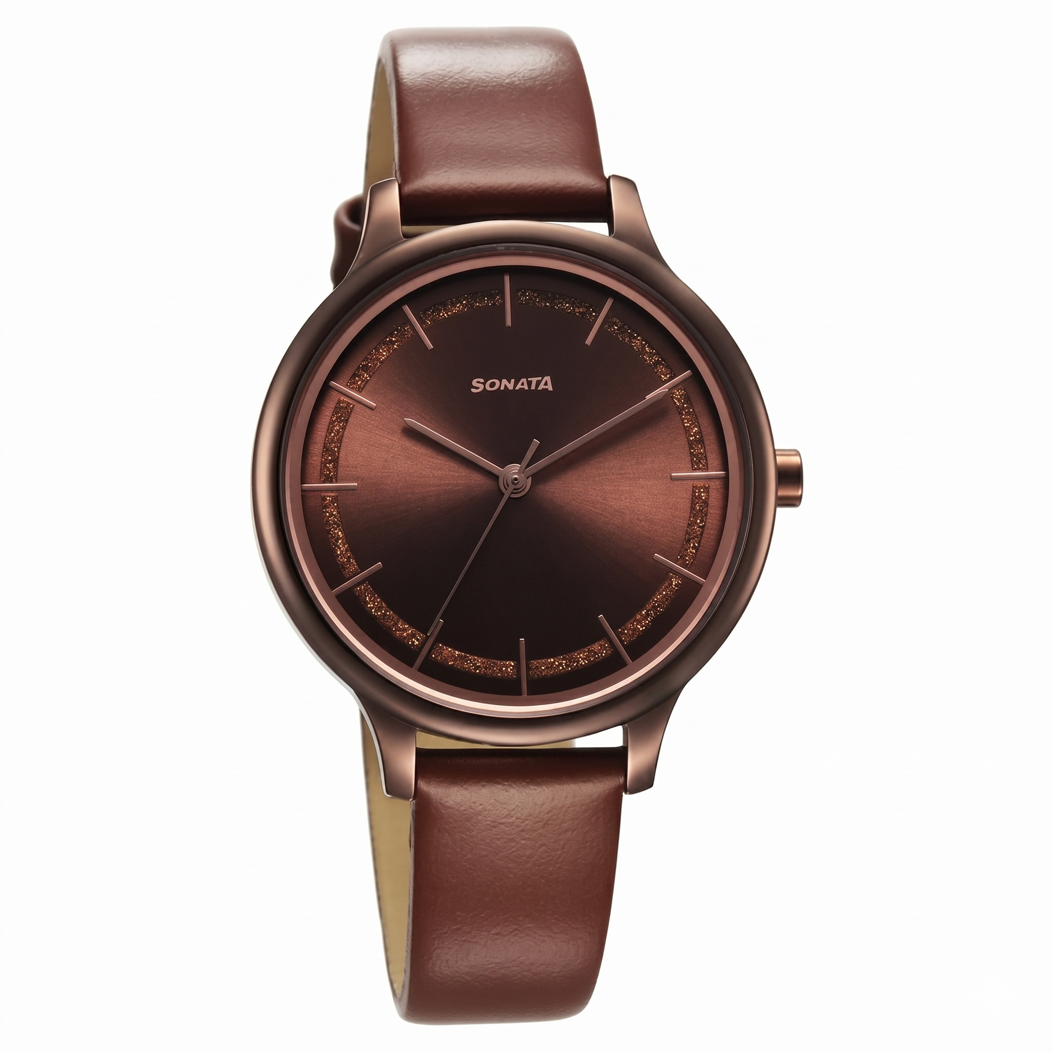 Sonata 87050QL02 | Sonata Blush Quartz Analog Brown dial Leather Strap Watch for Women