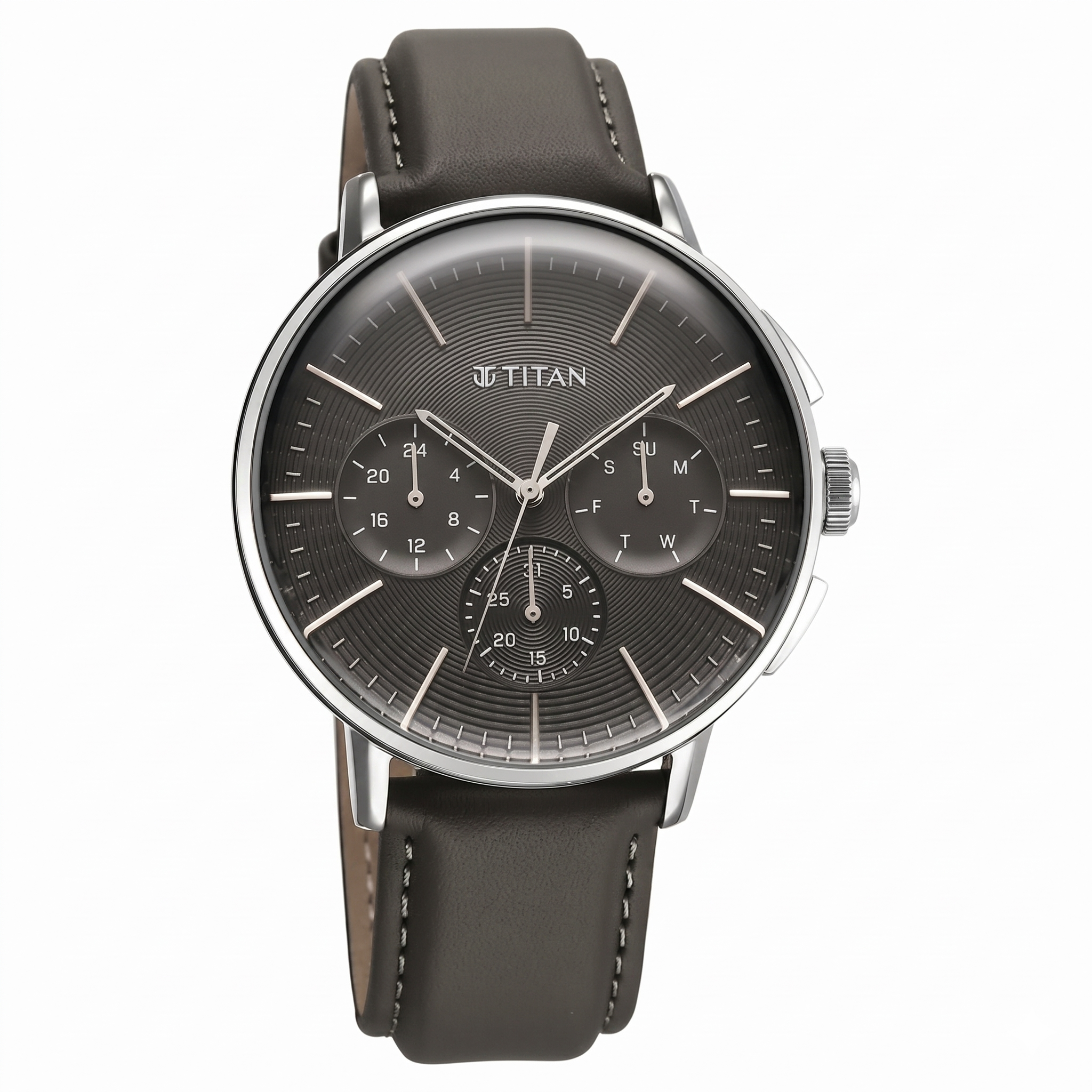Titan 90200SL02 | Titan Light leathers Multifunction Anthracite Dial Leather Strap Watch For Men