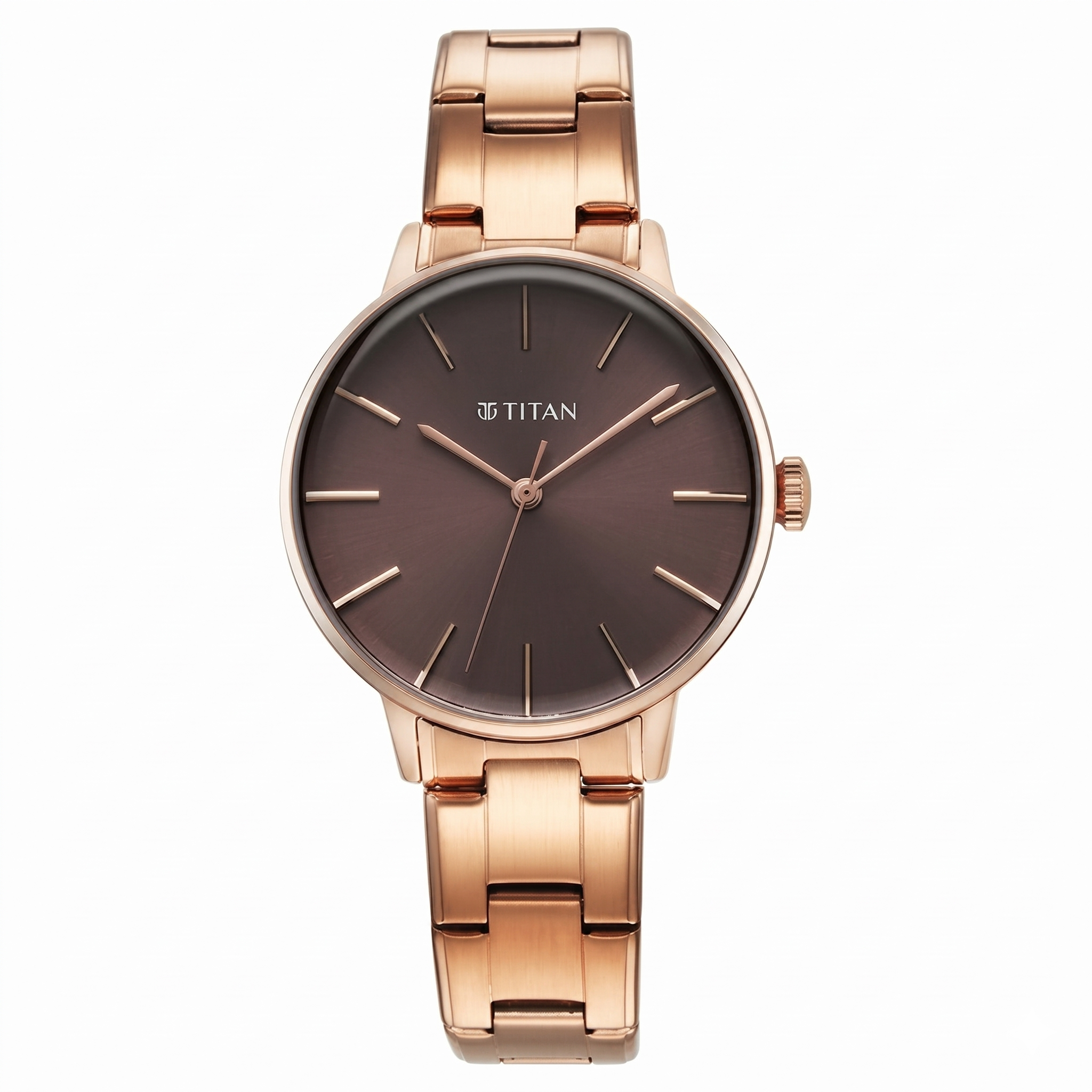 Titan 95248WM01 | Titan TGIF Quartz Analog Brown Dial Rose Gold Stainless Steel Strap Watch for Women
