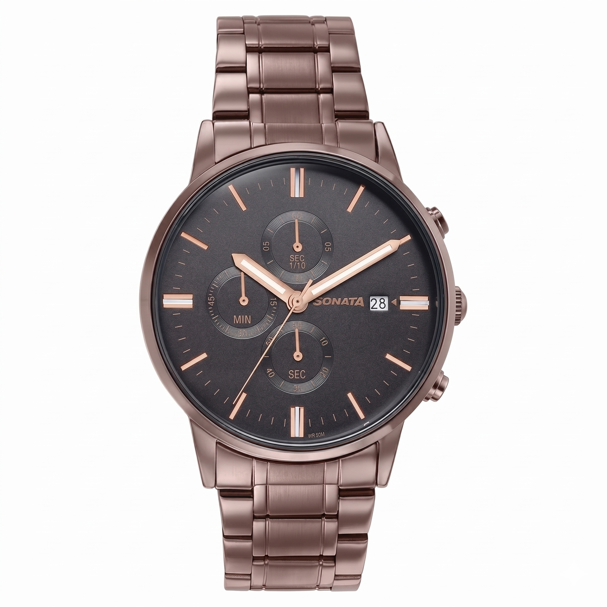 Sonata 77145QM01 | Sonata Wedding Edit Quartz Multifunction Black Dial Stainless Steel Strap Watch For Men
