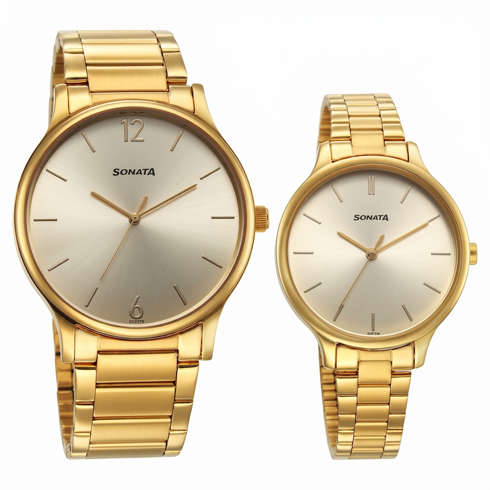 Sonata 7710587050YM01 | Sonata Pair Quartz Analog Champagne Dial Stainless Steel Strap Watch for Couple