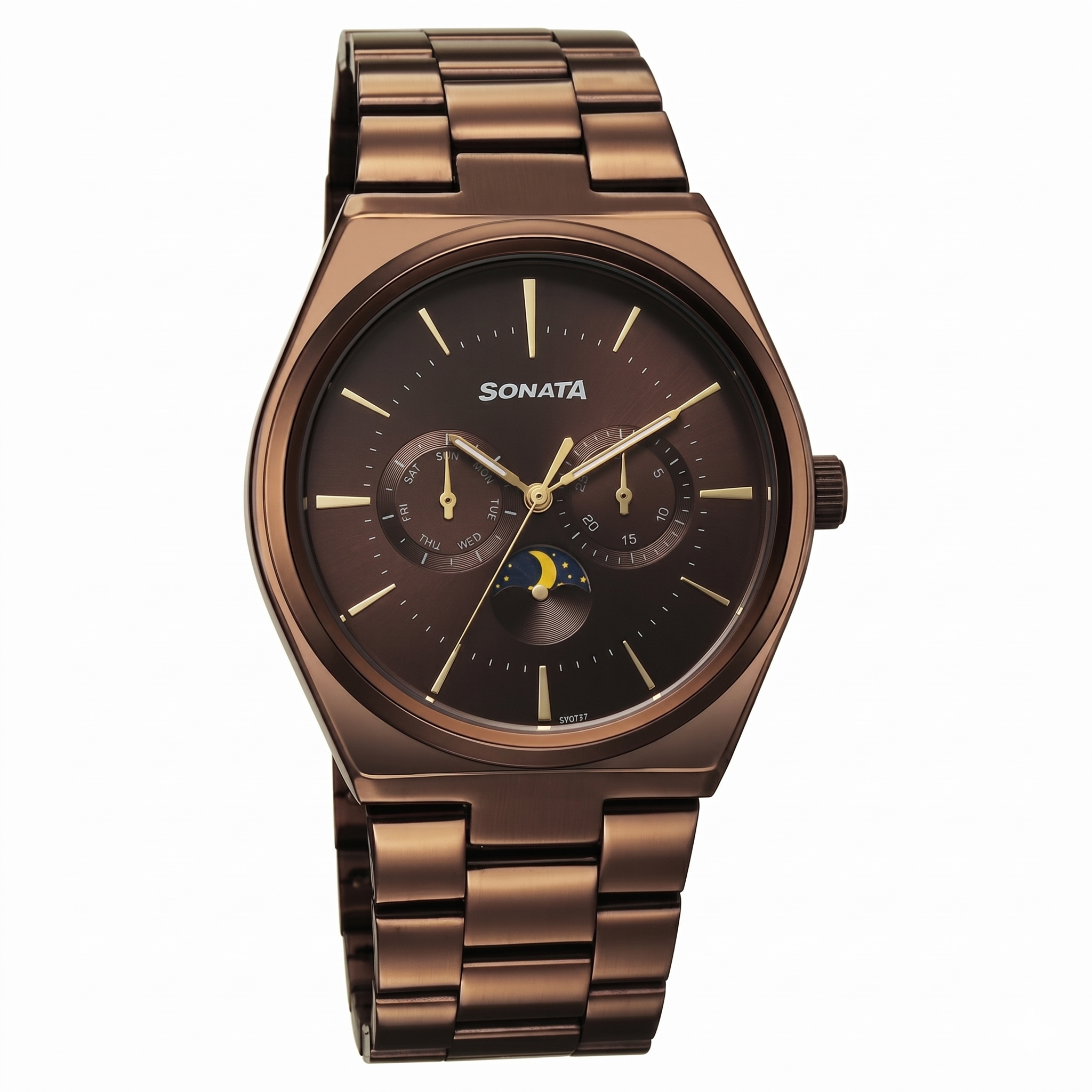 Sonata 77202QM01 | Sonata Festive Quartz Analog Brown Dial Metal Strap Watch For Men
