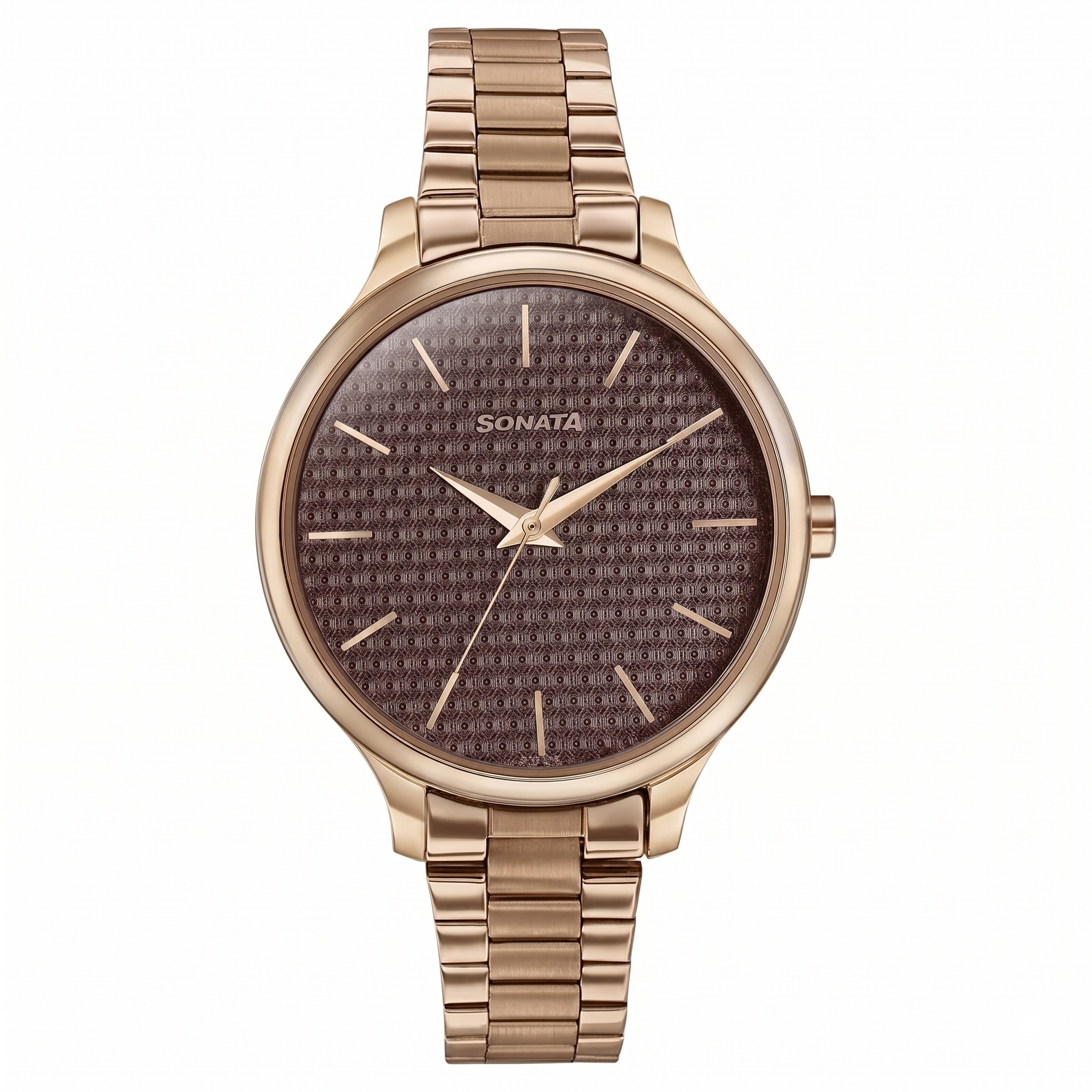 Sonata 87050WM12 | Sonata Wedding Bling Quartz Analog Brown Dial Rose Gold Stainless Steel Strap Watch for Women