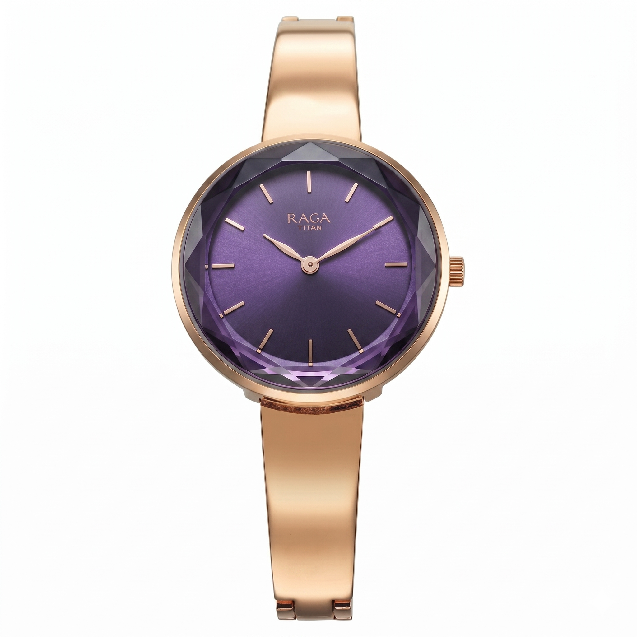 Titan 95276WM01 | Titan Raga Showstopper Quartz Analog Purple Round Dial Rose Gold Metal Strap Watch For Women
