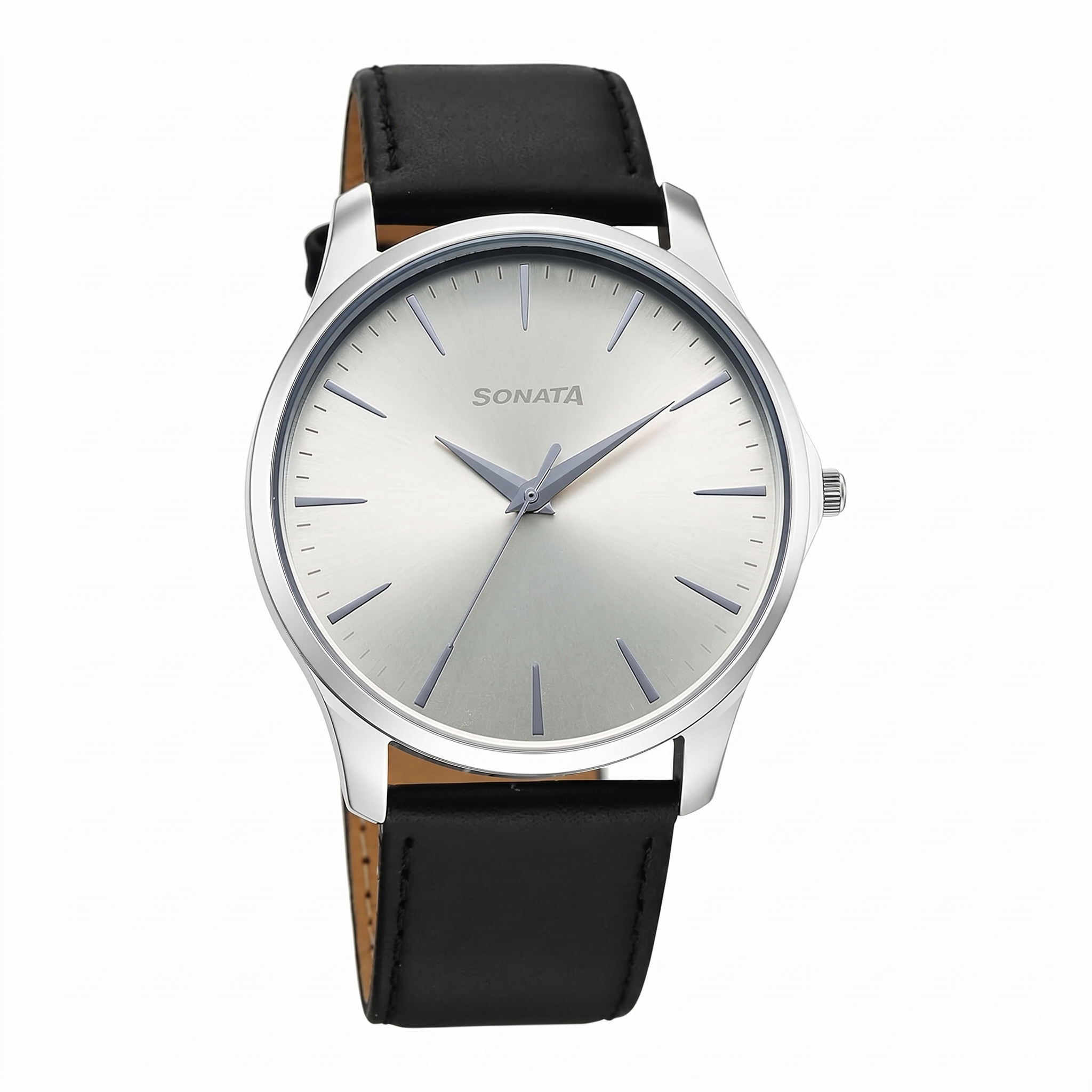 Sonata 77163SL06 | Sonata Ease with Gray Dial Black Leather Strap Watch for Men