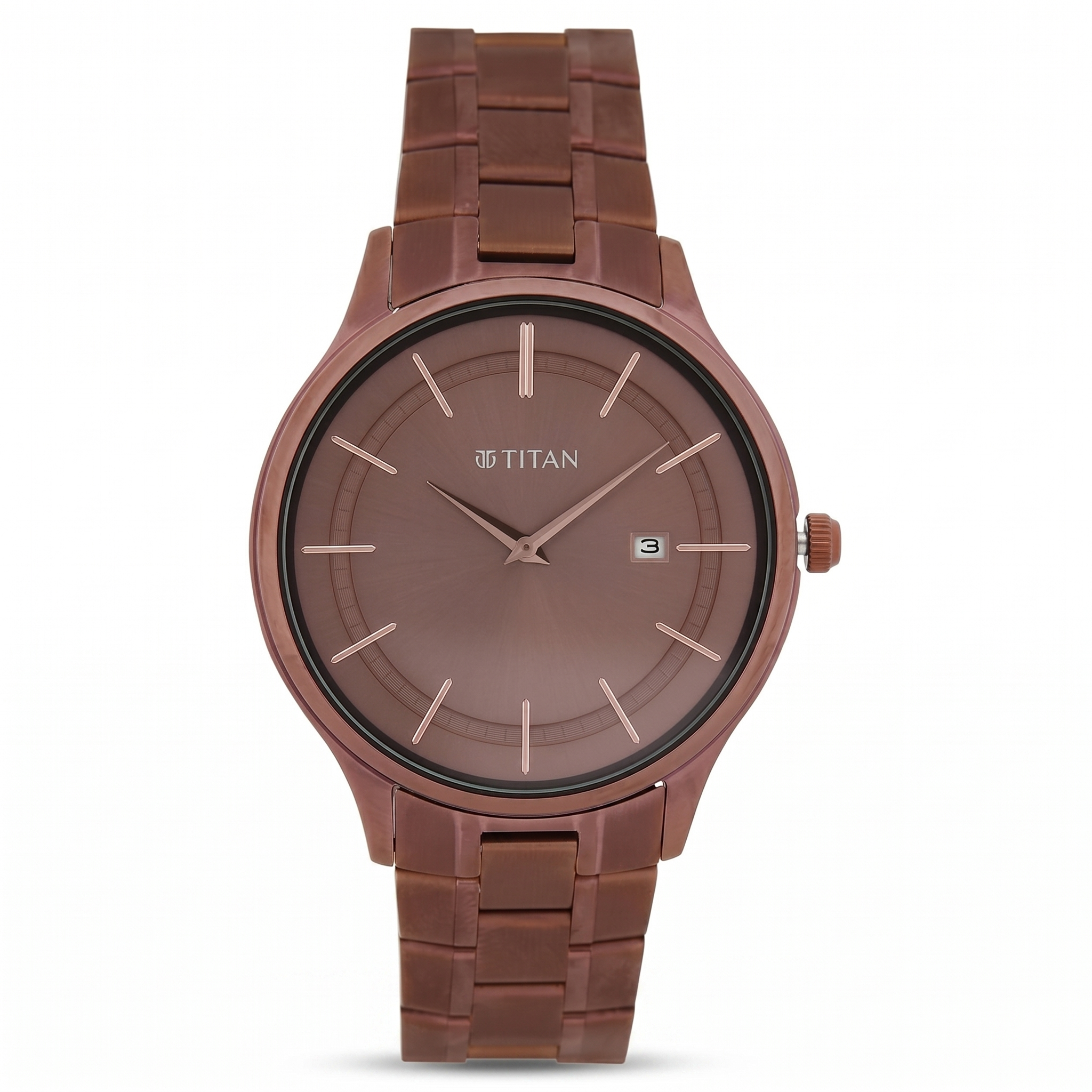 Titan 90142QM05 | Titan Classique Slimline Brown Dial Analog with Day and Date Stainless Steel Strap Watch for Men