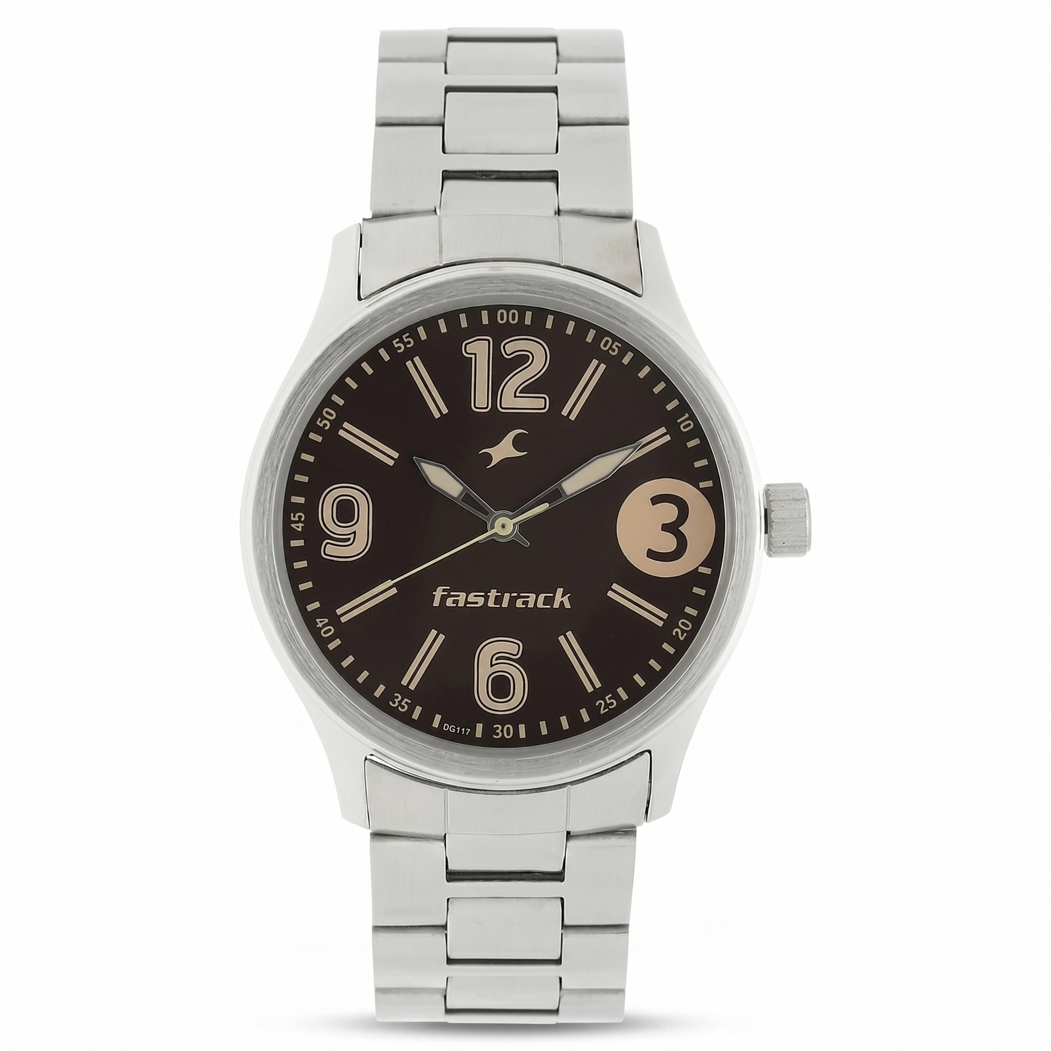 Fastrack 3001SM07 | Fastrack Bare Basics Quartz Analog Brown Dial Metal Strap Watch for Guys
