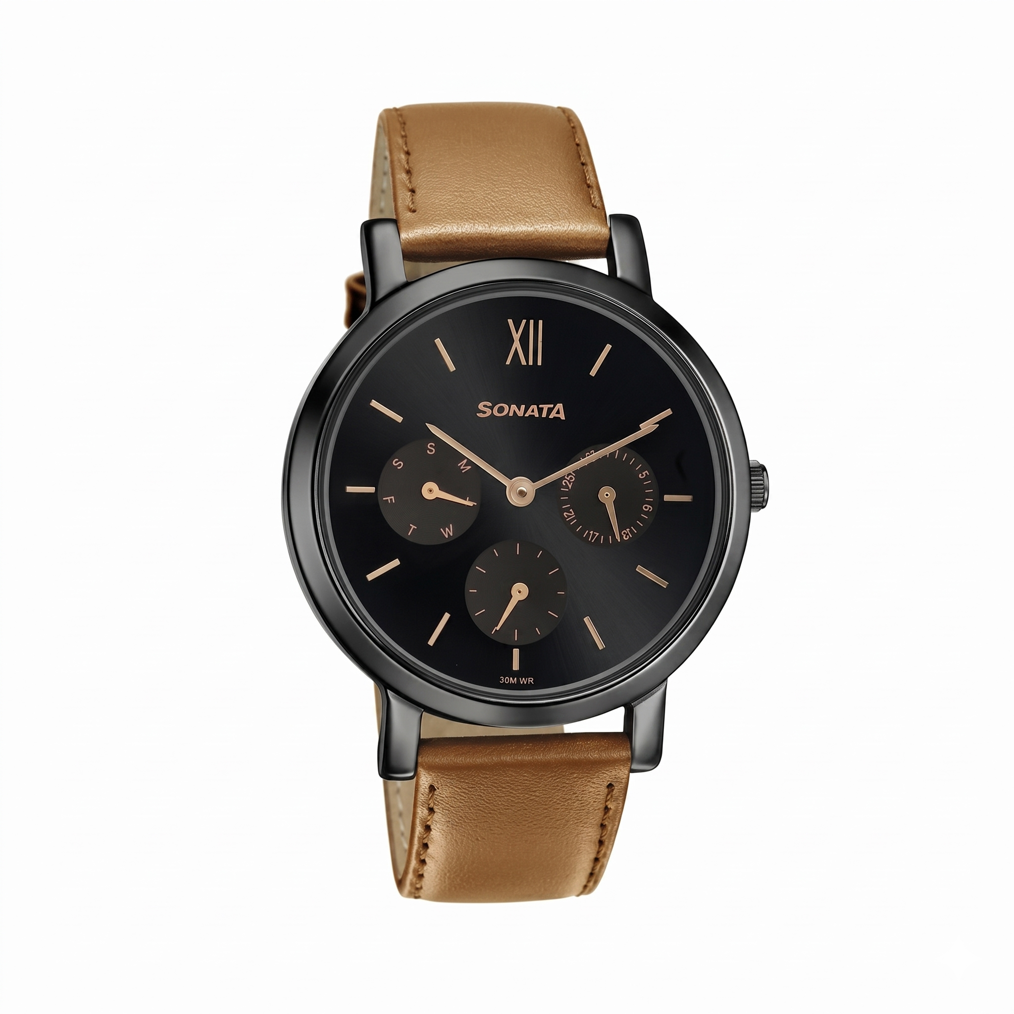 Sonata NP8164NL03 | Sonata Multifunctions Black Dial Women Watch With Leather Strap