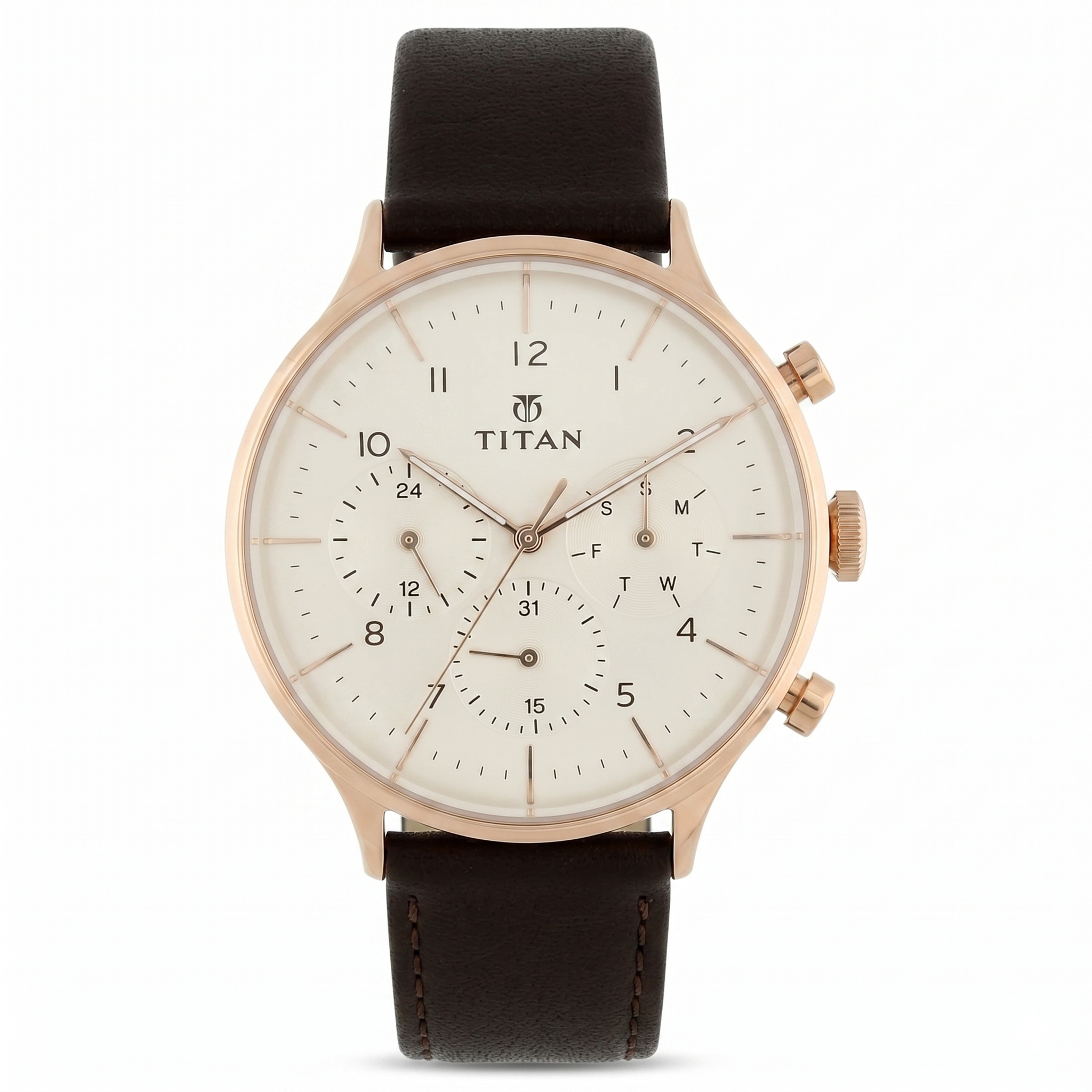 Titan 90102WL01 | Titan Quartz Multifunction White Dial Leather Strap Watch for Men