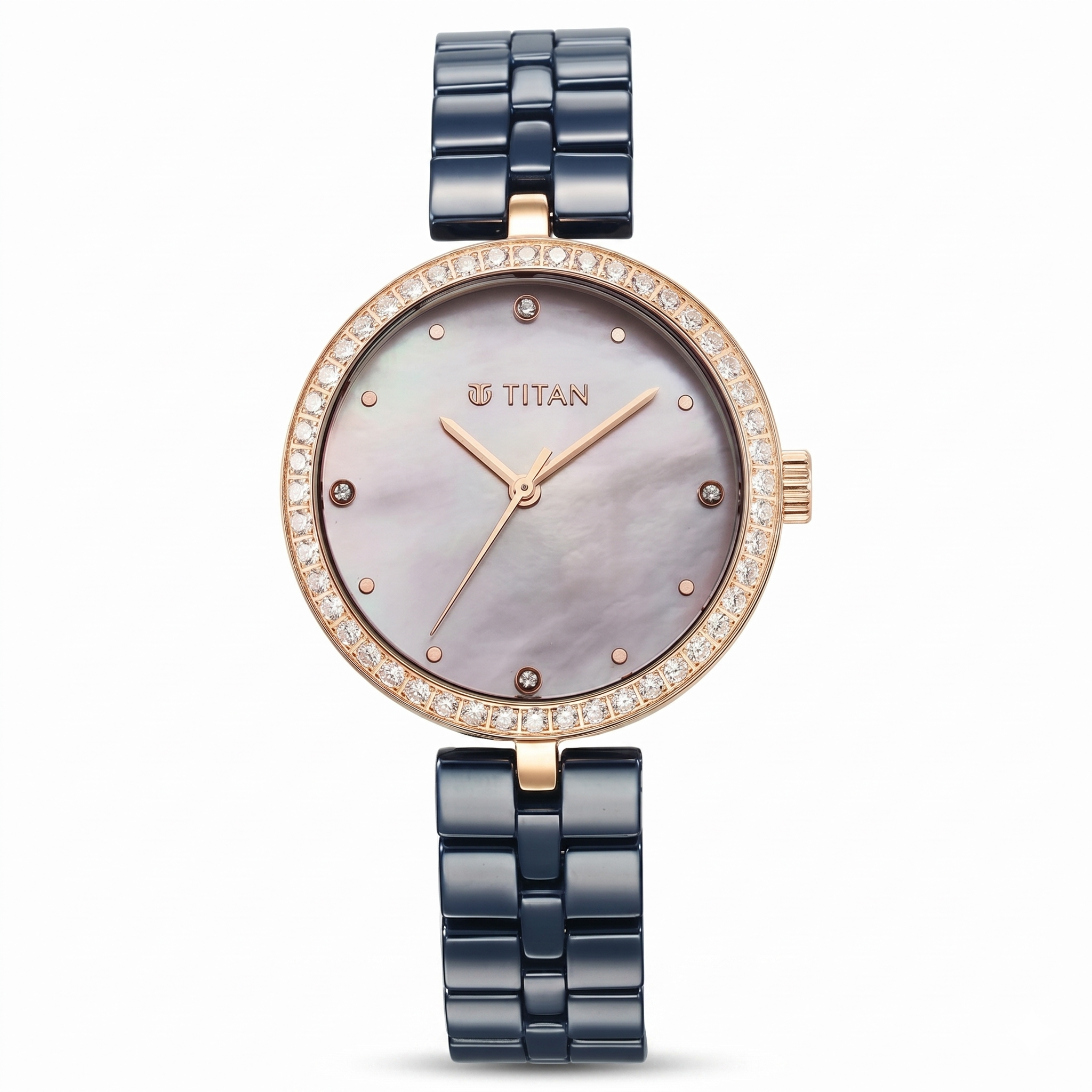 Titan 95215KC03 | Titan Purple Ceramics Quartz Analog Mother of Pearl Dial Blue Ceramic Strap Watch For Women