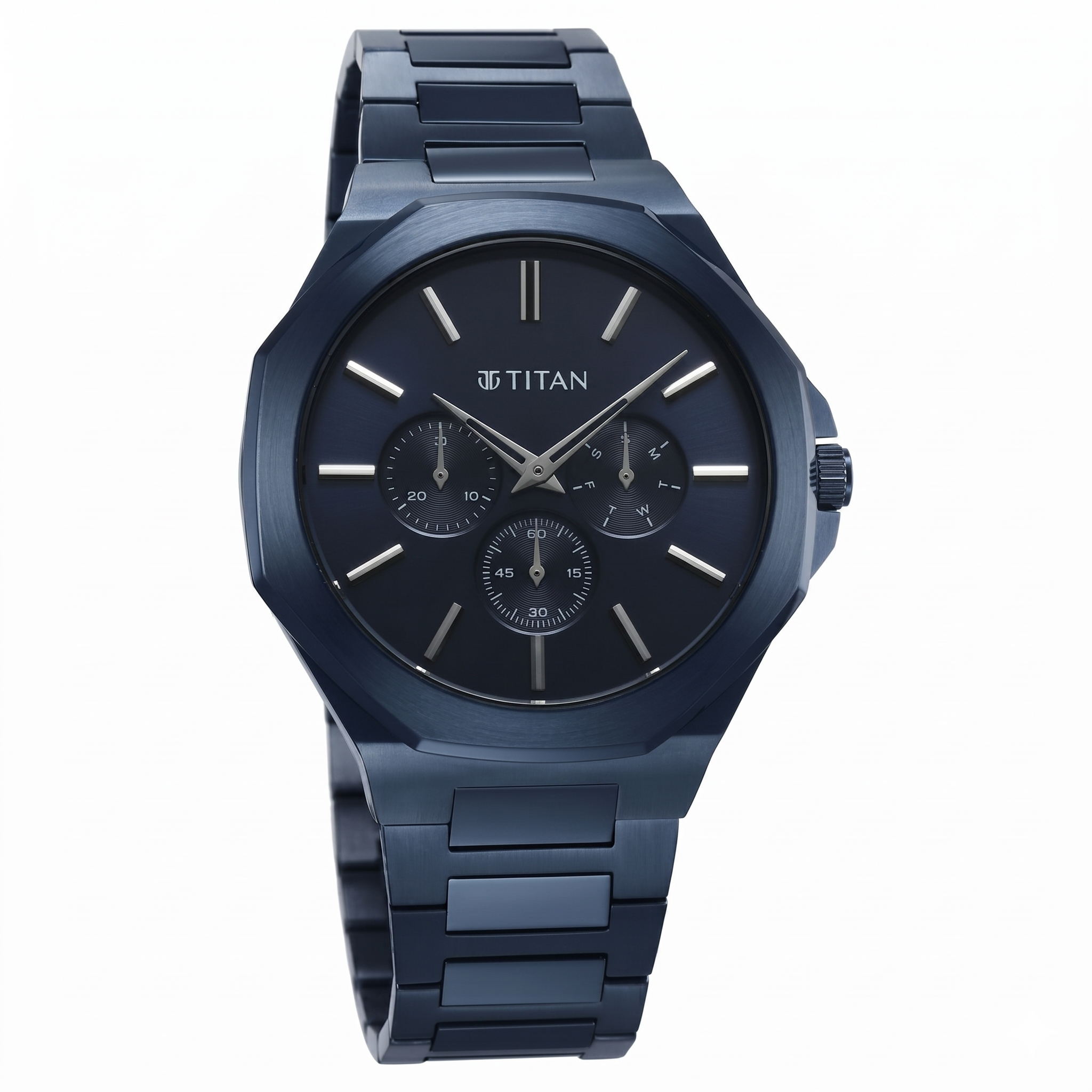 Titan 90198QM01 | Titan Classic Slim Multifunction Quartz Multifunction Blue Dial Stainless Steel Strap Watch For Men