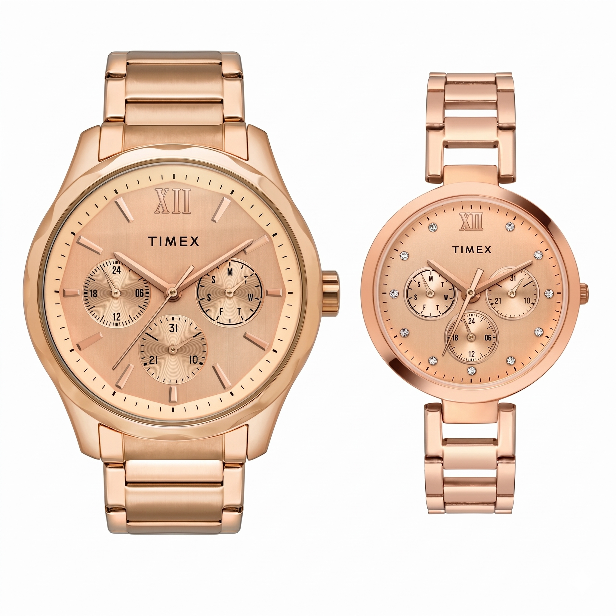 Timex TW00PR266 | Timex Empera Pairs Rose Gold Dial Round Case Multifunction Function Watch