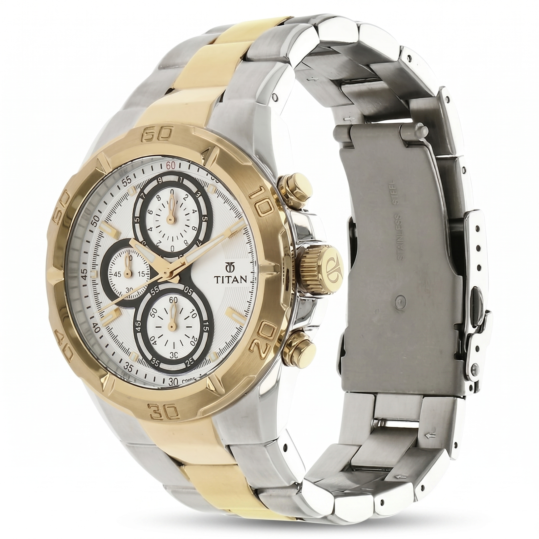 Titan 9308BM01 | Titan Chronograph White Dial Stainless Steel Strap watch for Men