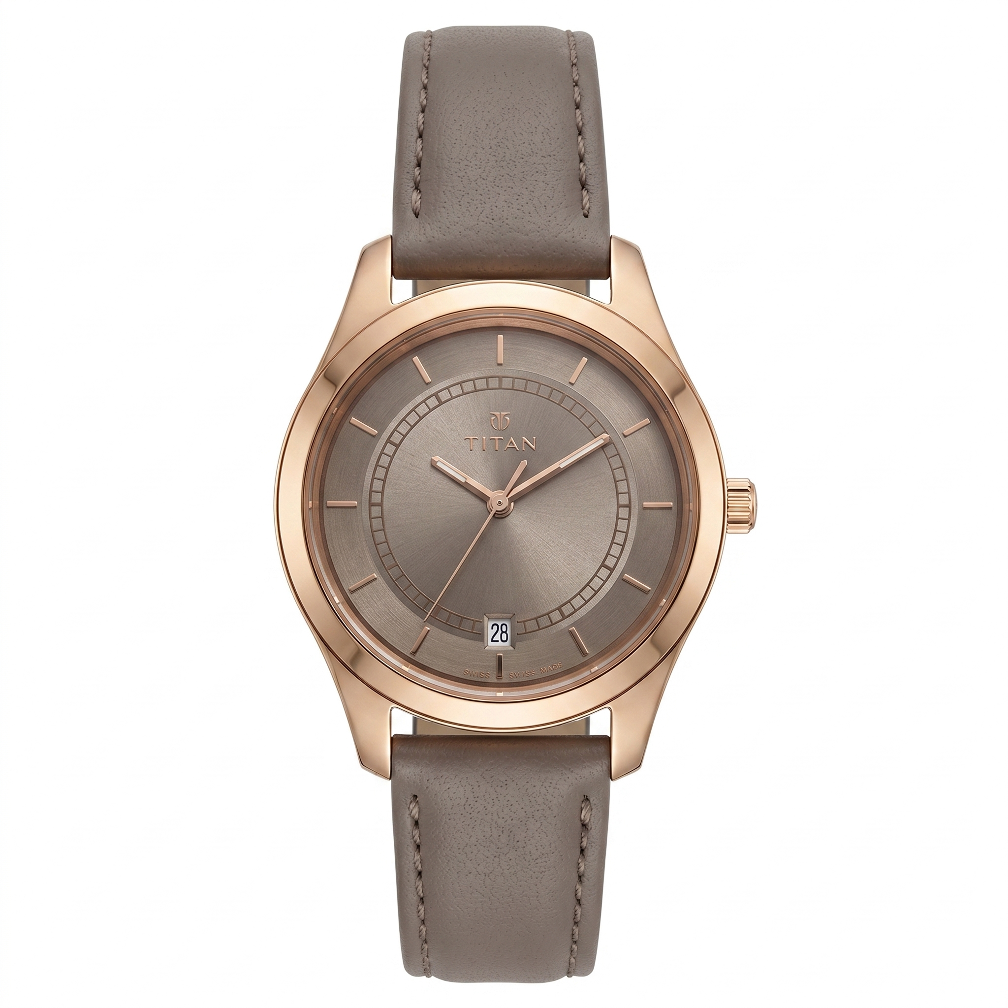 Titan 2596WL03 | Titan Workwear Anthracite Dial Women Watch With Leather Strap