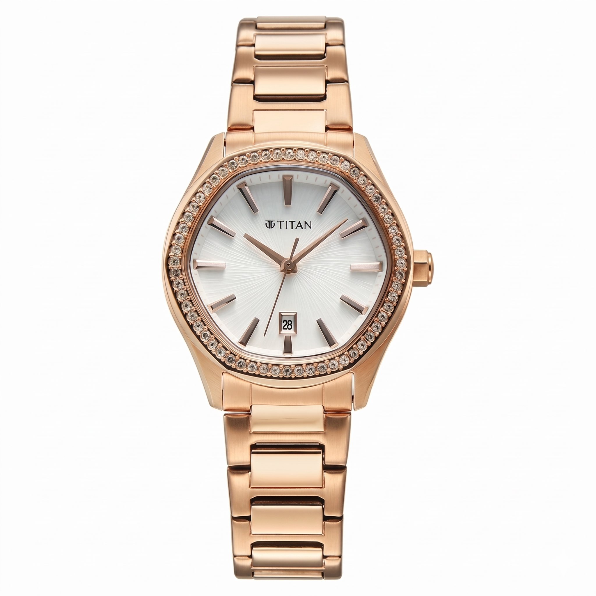 Titan 95326WM01 | Titan Glamour Quartz Analog with Date Silver Dial Rose Gold Stainless Steel Strap Watch For Women